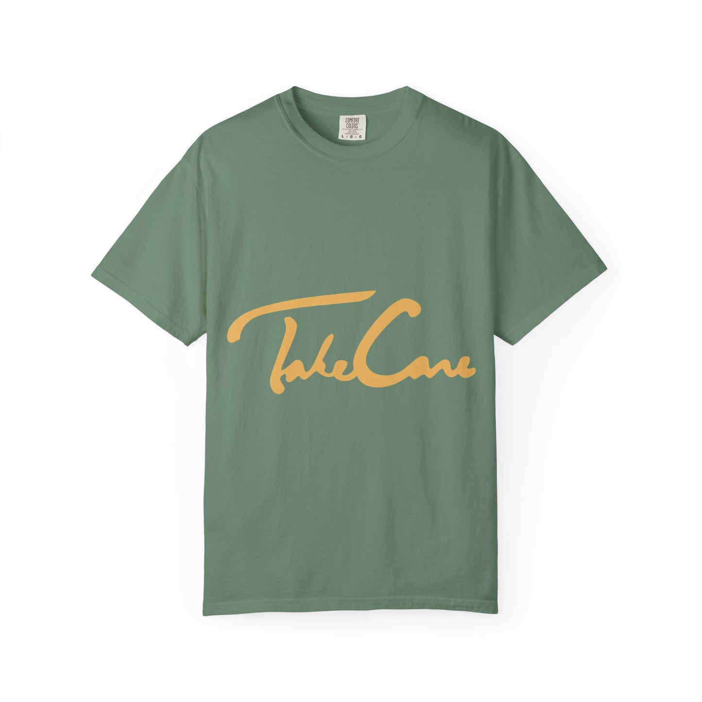 Take Care Gold Script Dyed Tshirt Printify