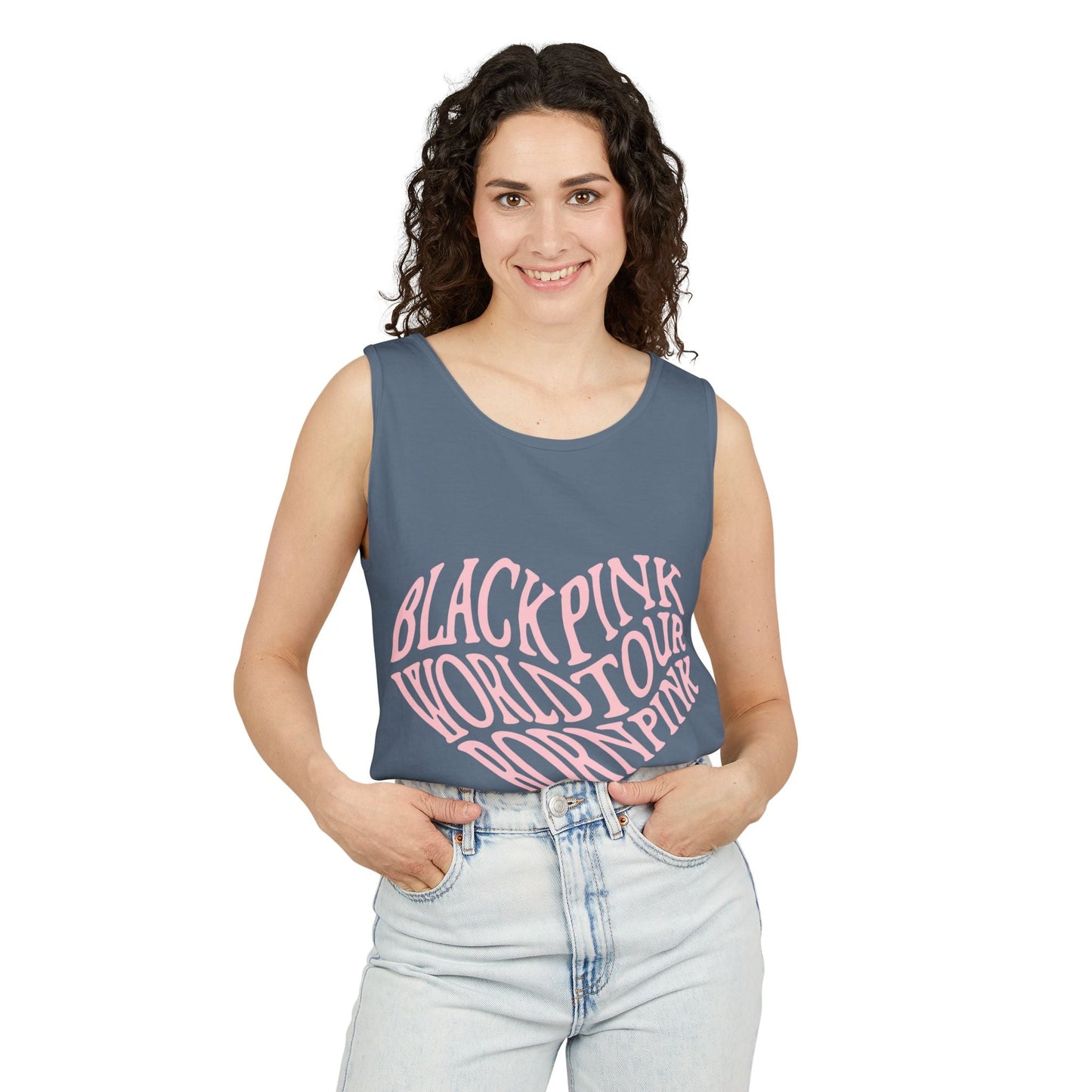 Born Pink Heart Typography – Dyed Tank Top Printify