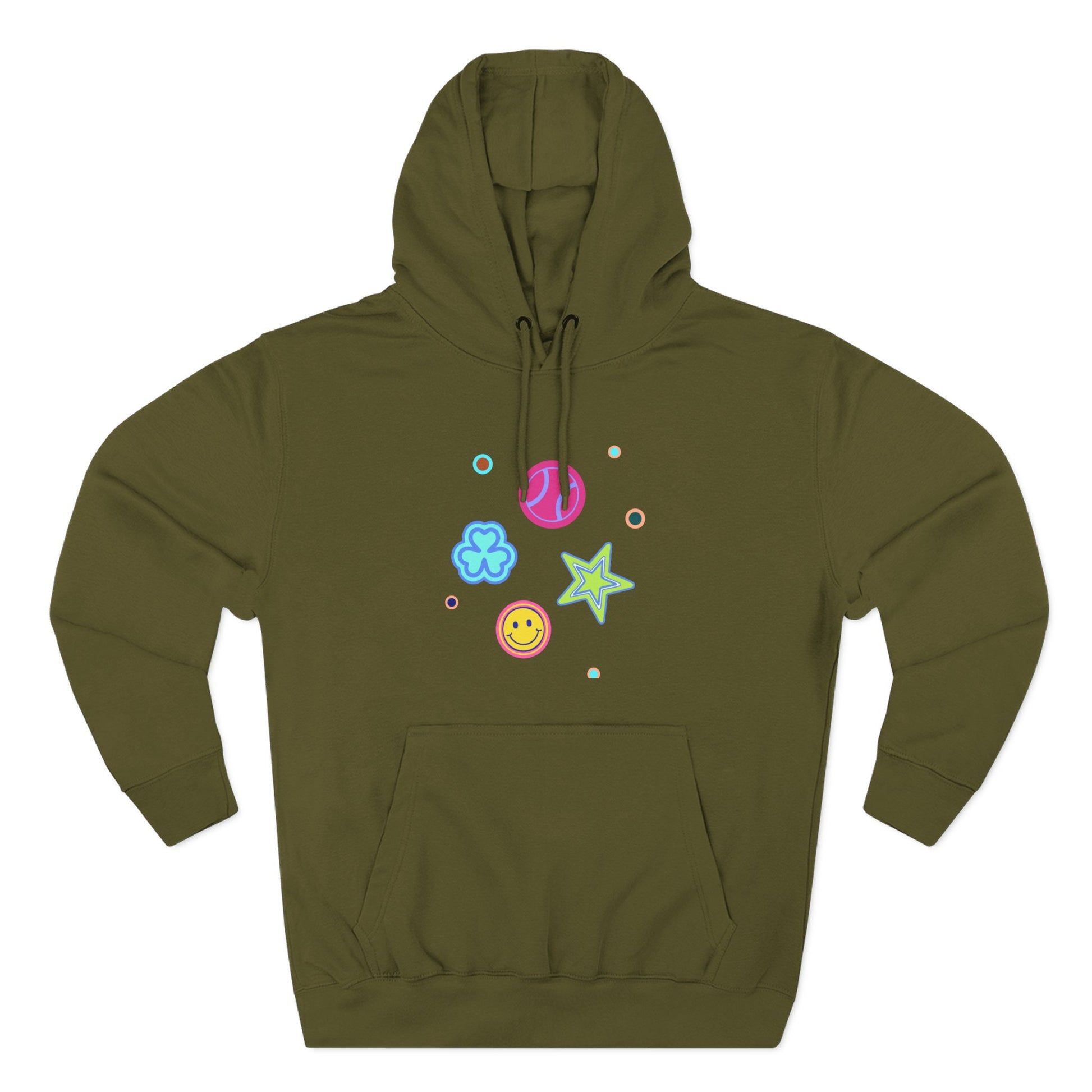 Color Pop Charm Patch Three-Panel Fleece Hoodie - snazzymerch
