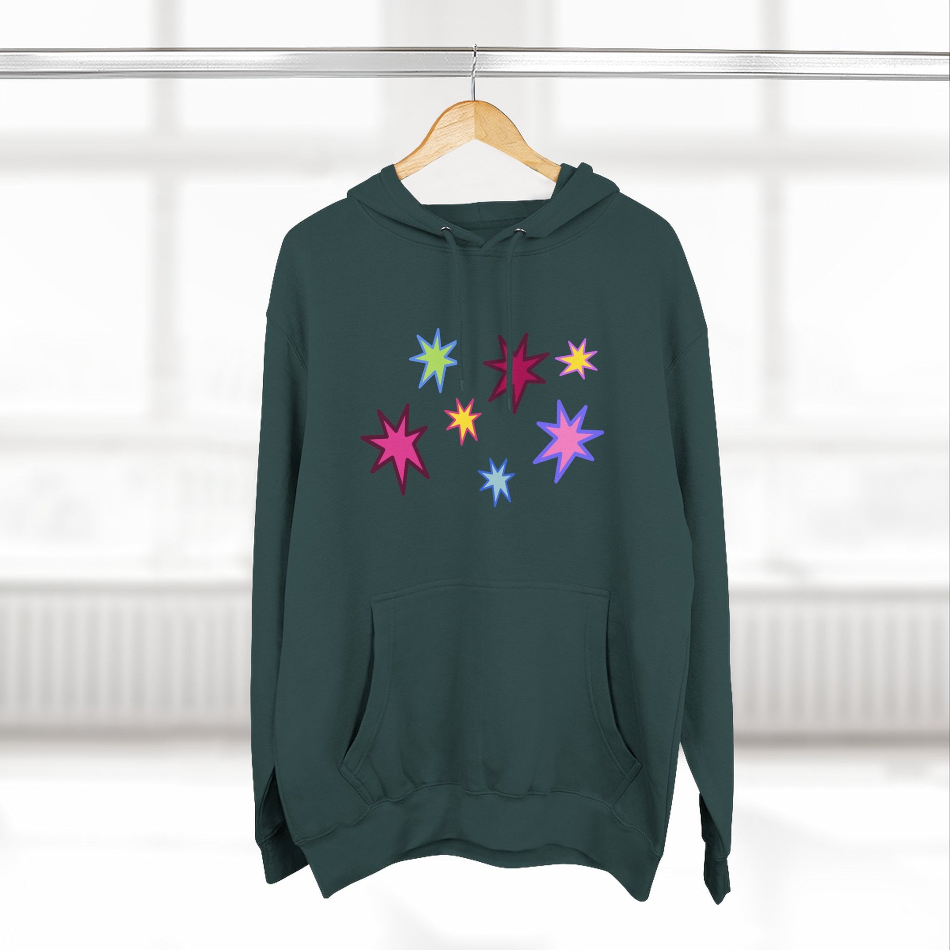 Rainbow Spark Burst Three-Panel Fleece Hoodie - snazzymerch