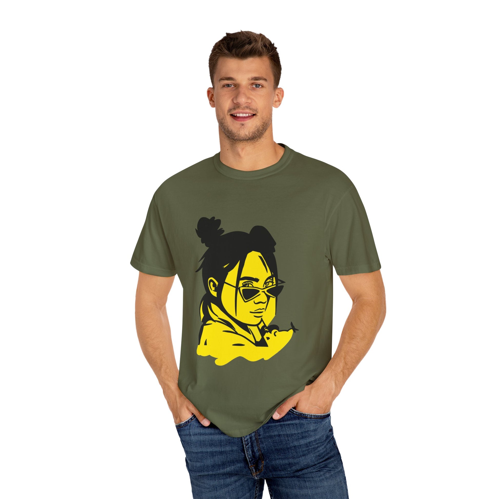 Billie Eilish Inspired Dyed T-shirt – Neon Mood Portrait Edition Printify