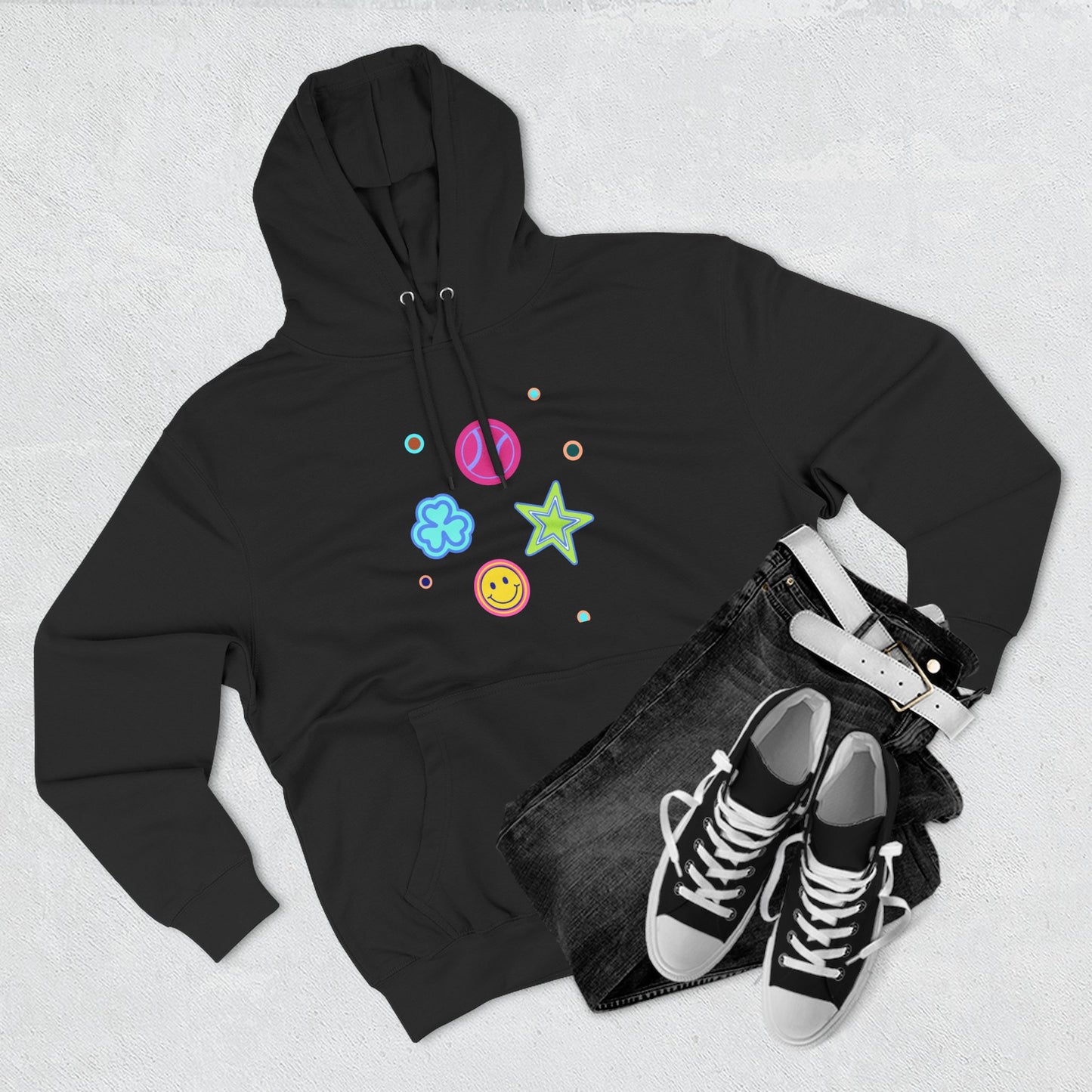 Color Pop Charm Patch Three-Panel Fleece Hoodie - snazzymerch