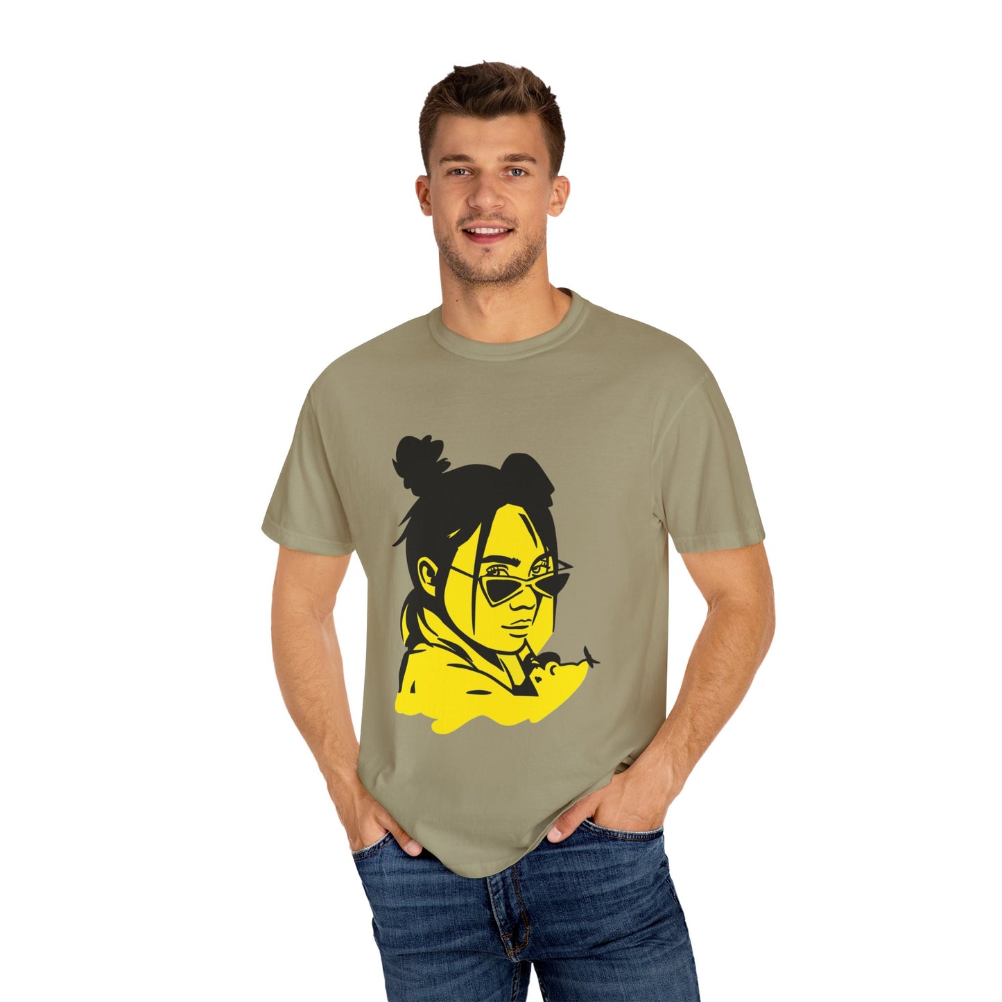 Billie Eilish Inspired Dyed T-shirt – Neon Mood Portrait Edition Printify