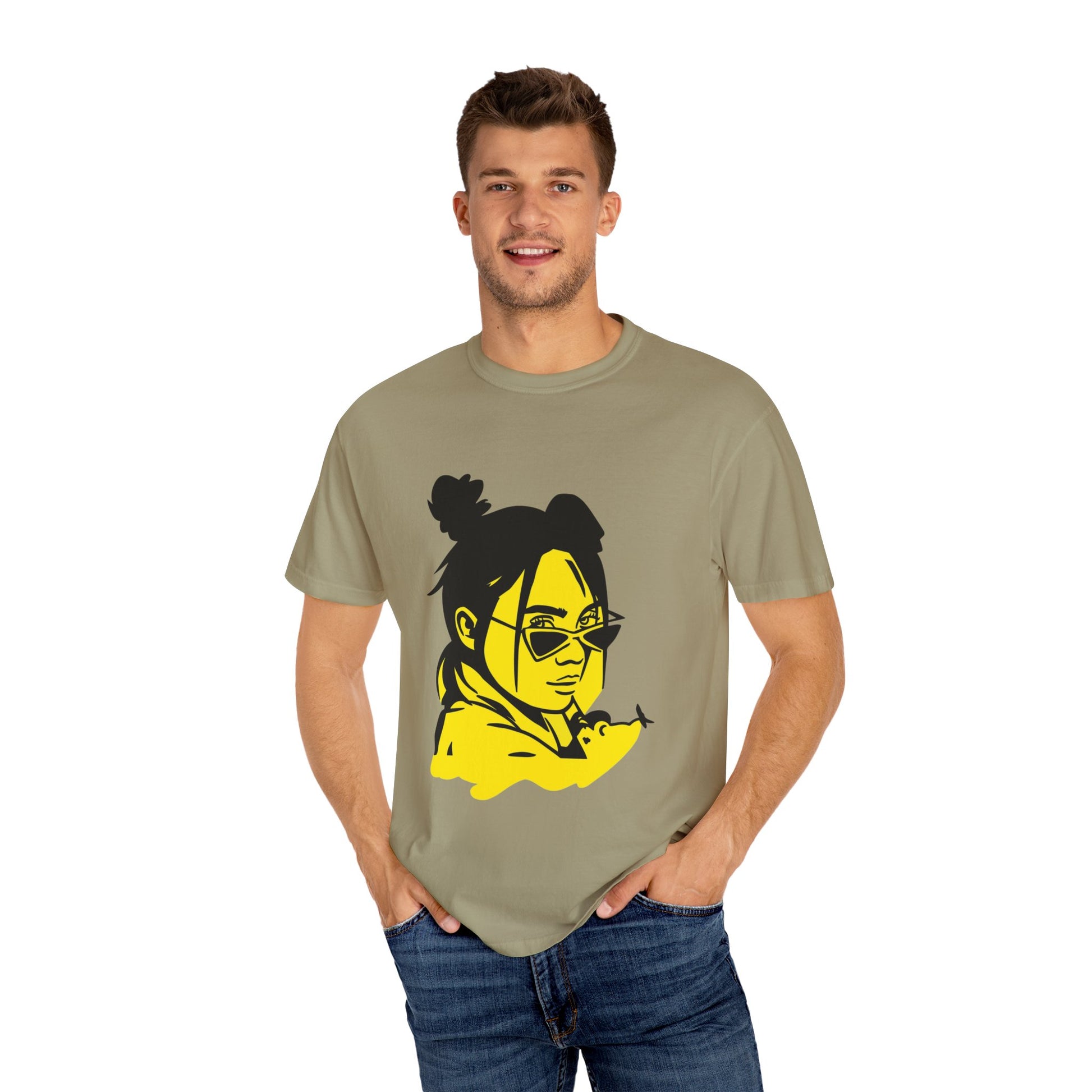 Billie Eilish Inspired Dyed T-shirt – Neon Mood Portrait Edition Printify