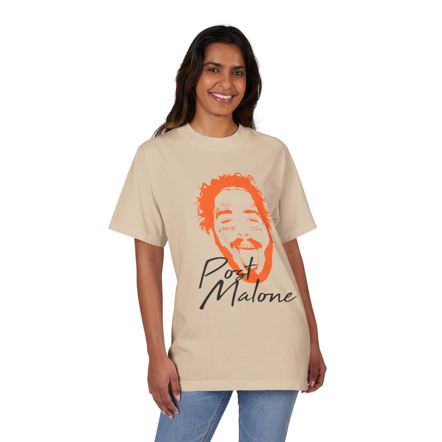 Unisex Garment-Dyed Drop-Shoulder T-Shirt – Post Malone Name Design with Picture Printify