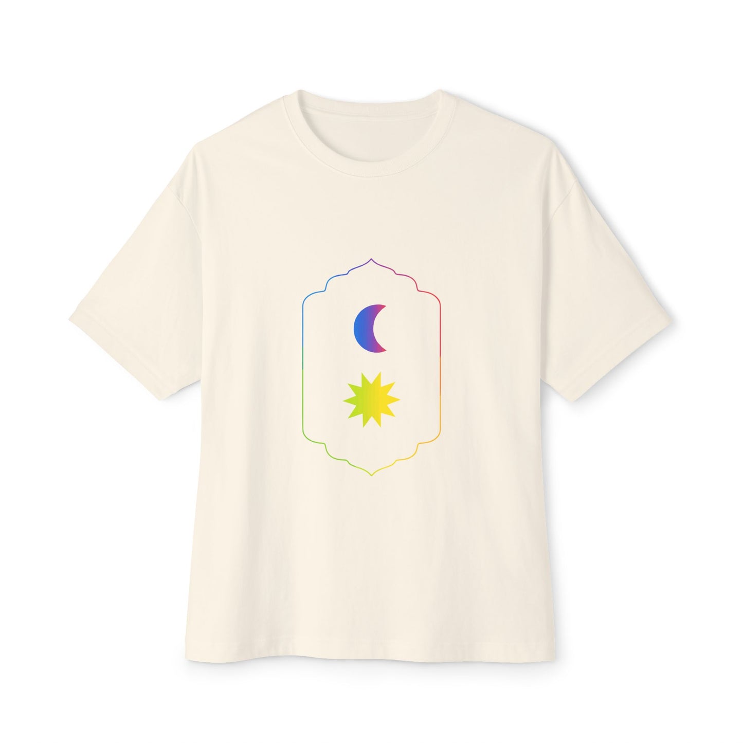 Gradient Moon and Star Emblem Unisex Oversized Boxy Tee Printify
