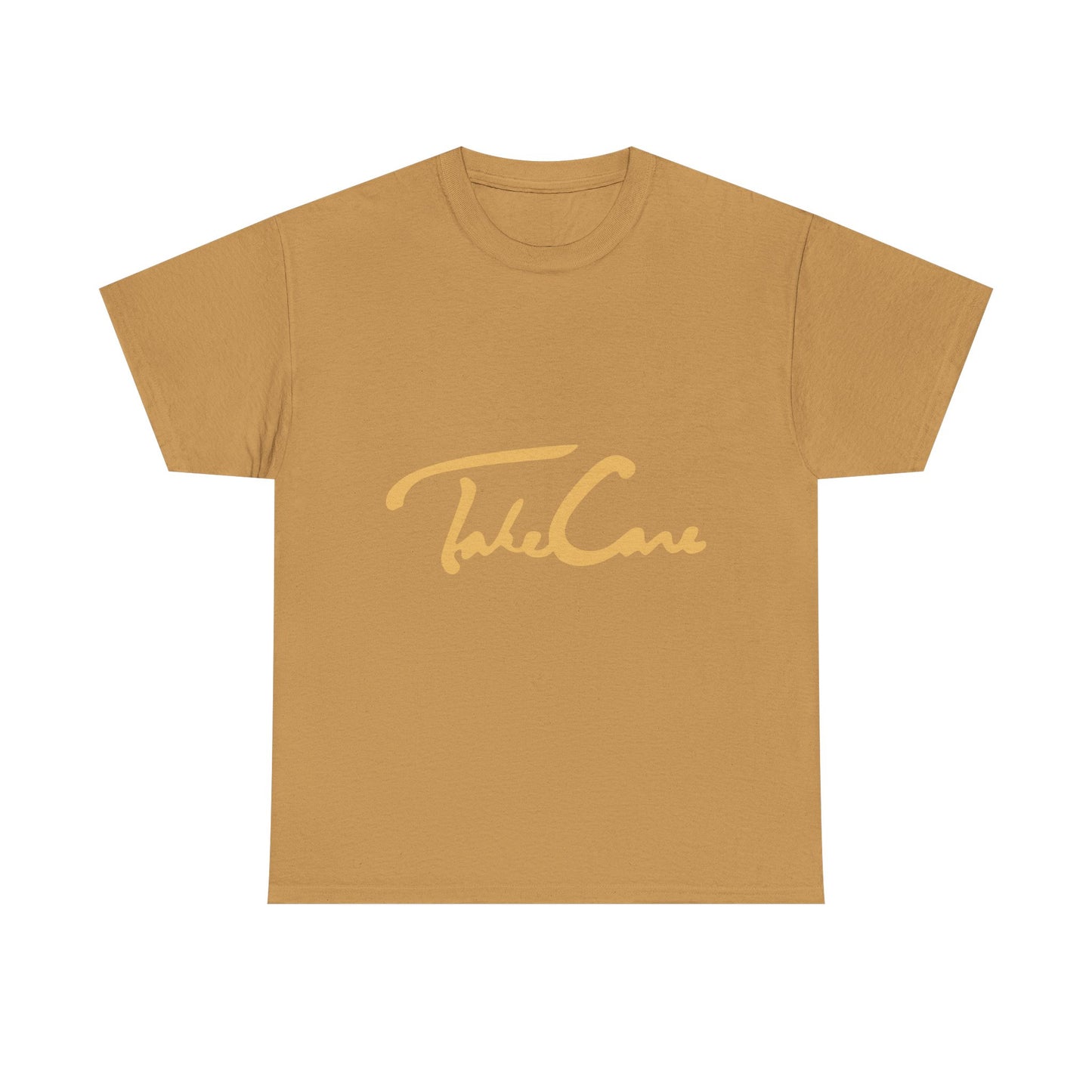 Take Care Gold Script Heavy Cotton Tee Printify