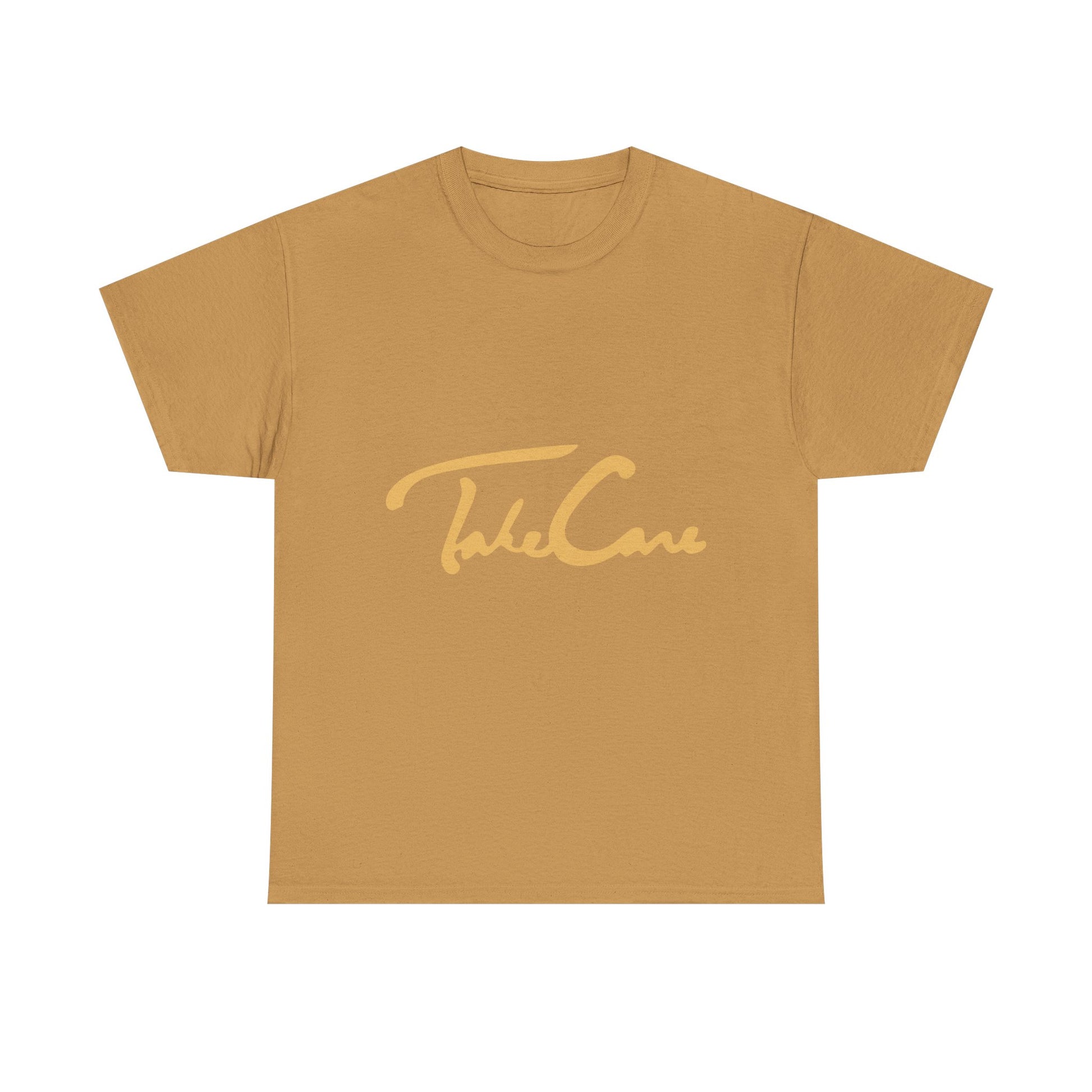 Take Care Gold Script Heavy Cotton Tee Printify