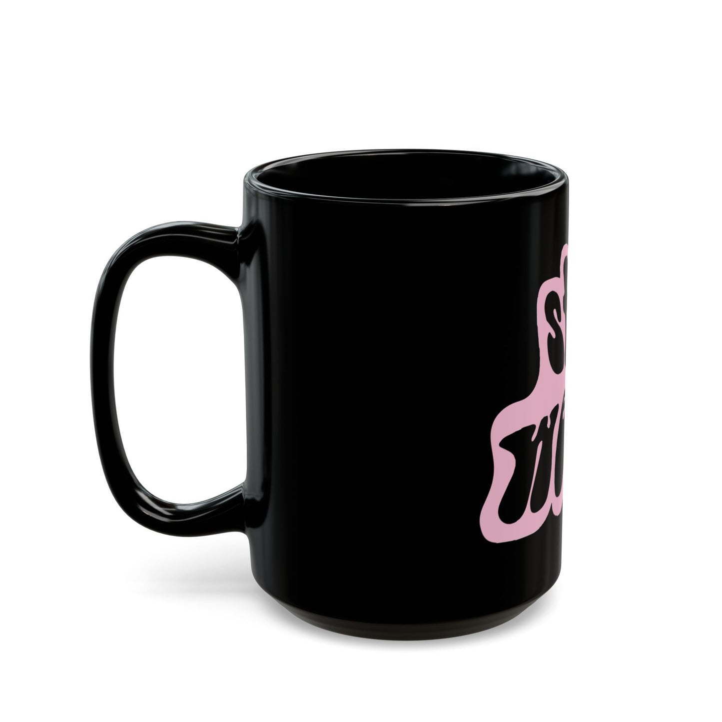 Retro Pink “Stay Weird” Typography Black Mug (11oz, 15oz) - snazzymerch