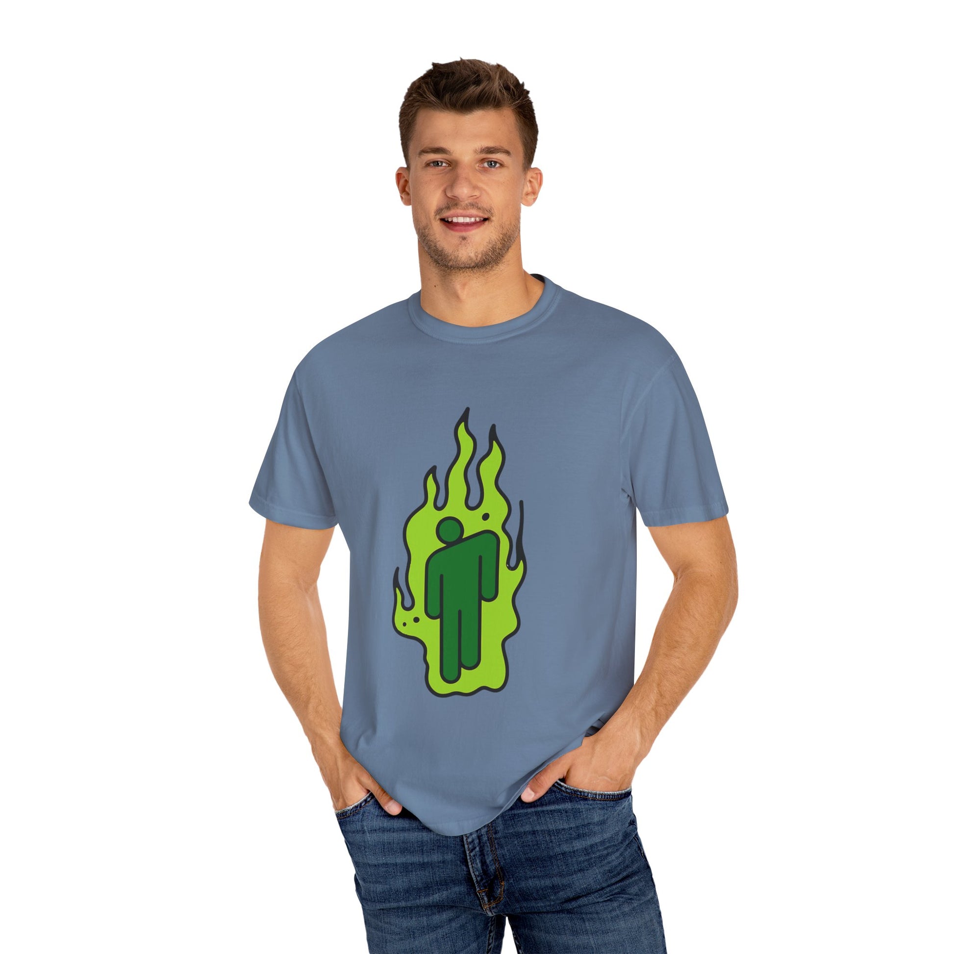 Billie Eilish Inspired Dyed T-shirt – Green Flame Icon Edition Printify