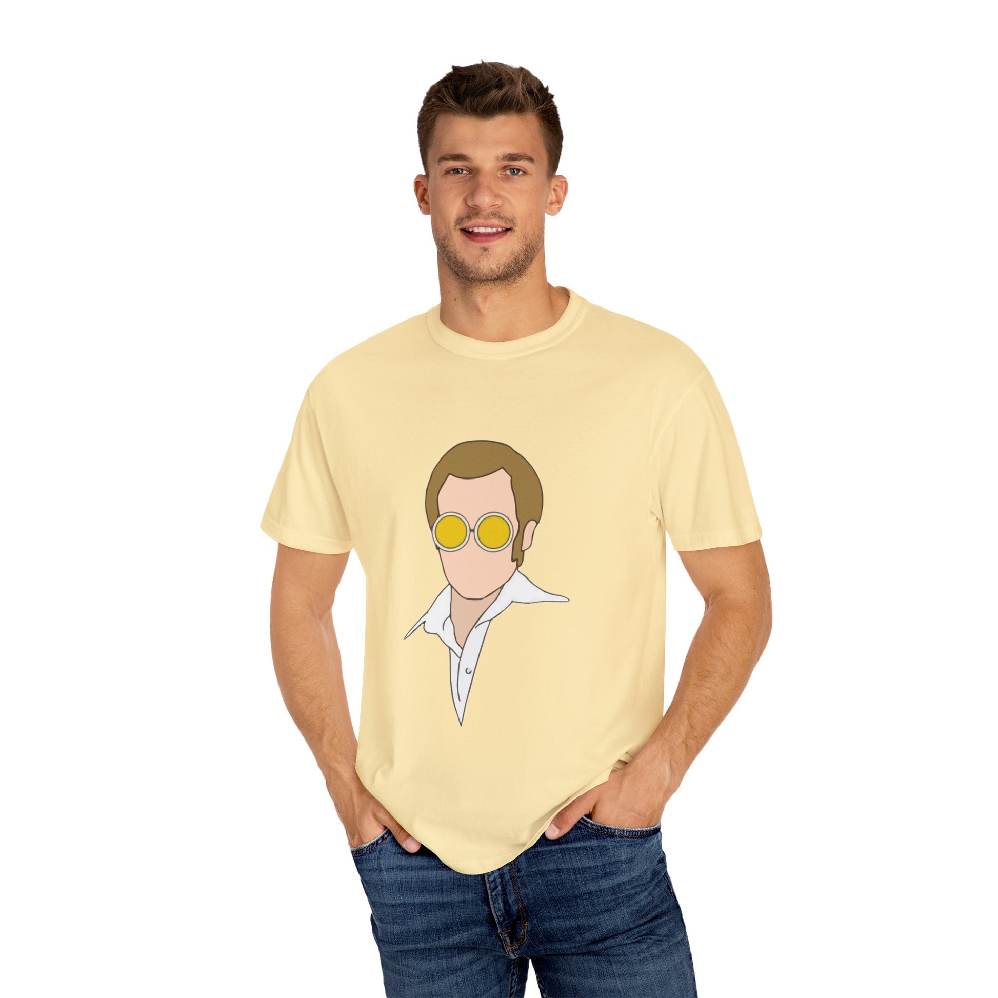 Yellow Glasses Portrait Unisex Garment-Dyed T-shirt - snazzymerch