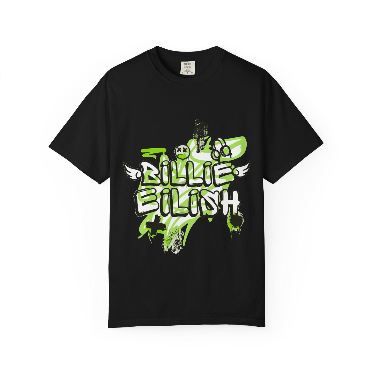 Billie Eilish Inspired Dyed T-shirt – Grunge Angel Graffiti Edition Printify