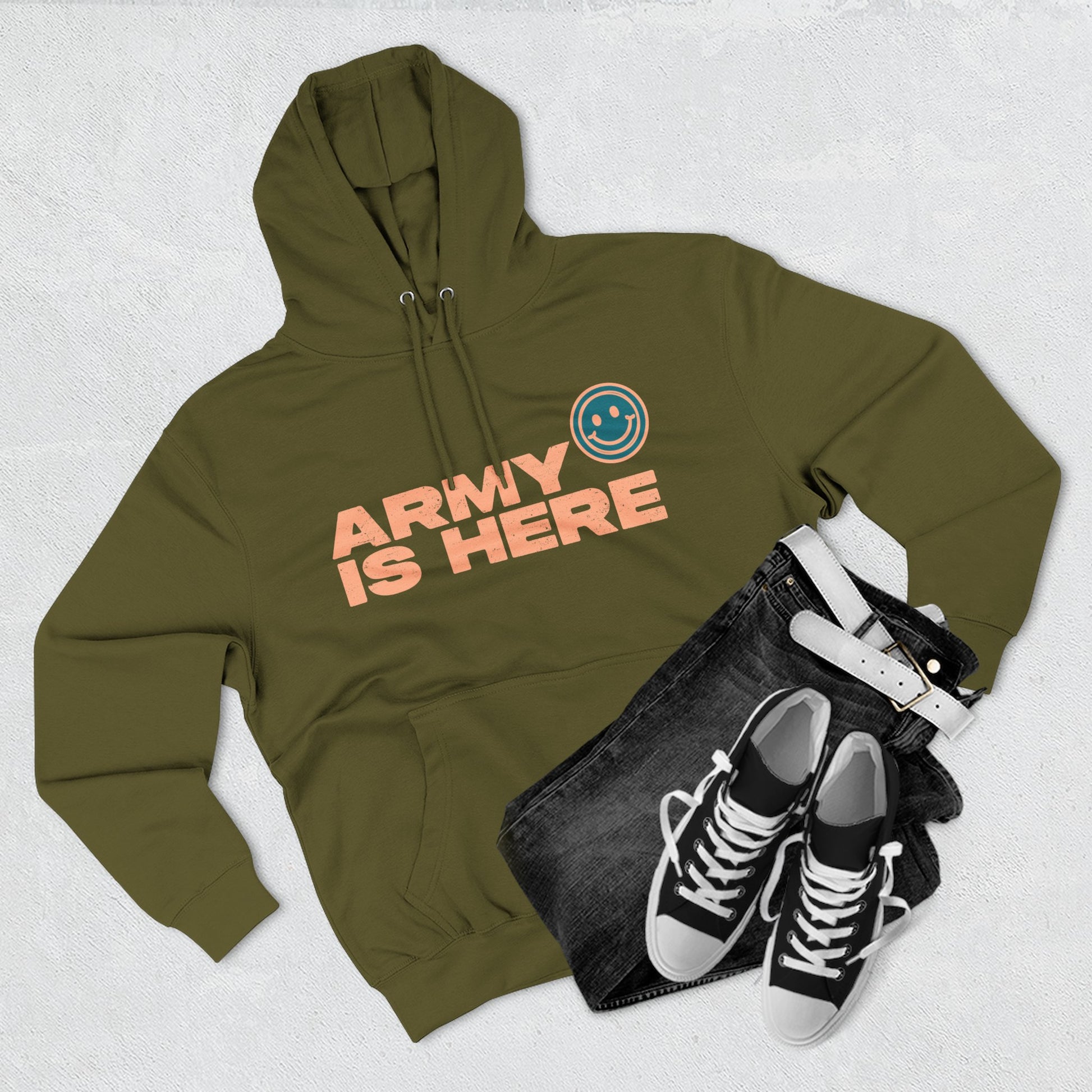 Smiley Army Vibe Three-Panel Fleece Hoodie - snazzymerch