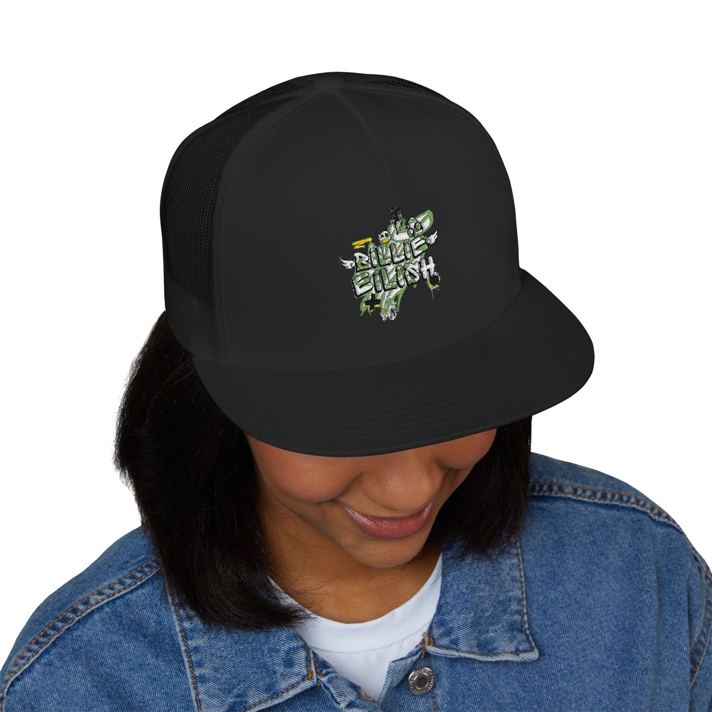 Billie Eilish Inspired Trucker Cap – Grunge Angel Graffiti Edition Printify