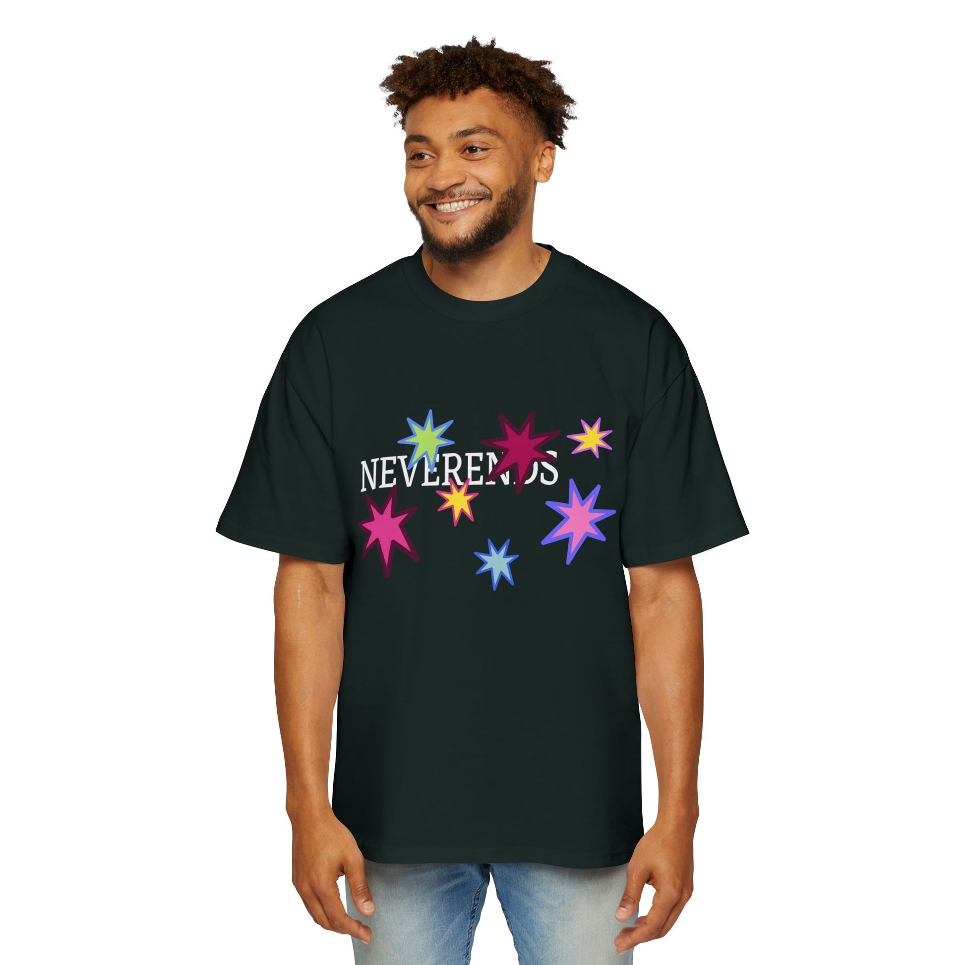 Rainbow Spark Burst Men's Heavy Oversized Tee - snazzymerch