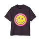 Retro Rainbow Smiley Men's Heavy Oversized Tee - snazzymerch