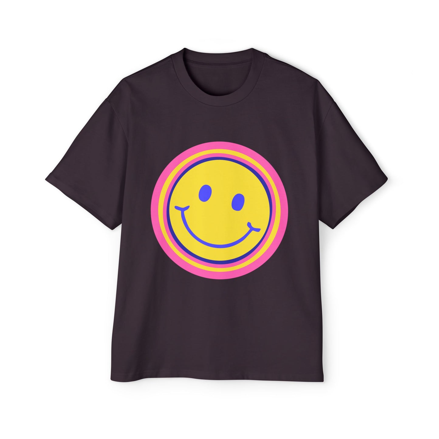 Retro Rainbow Smiley Men's Heavy Oversized Tee - snazzymerch