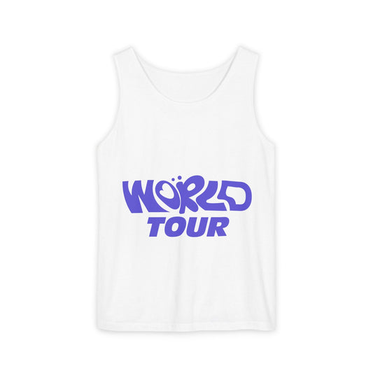 World Tour Bubble Letter-Dyed Tank Top Printify