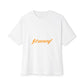 Orange Lightning Text Logo Unisex Oversized Boxy Tee Printify