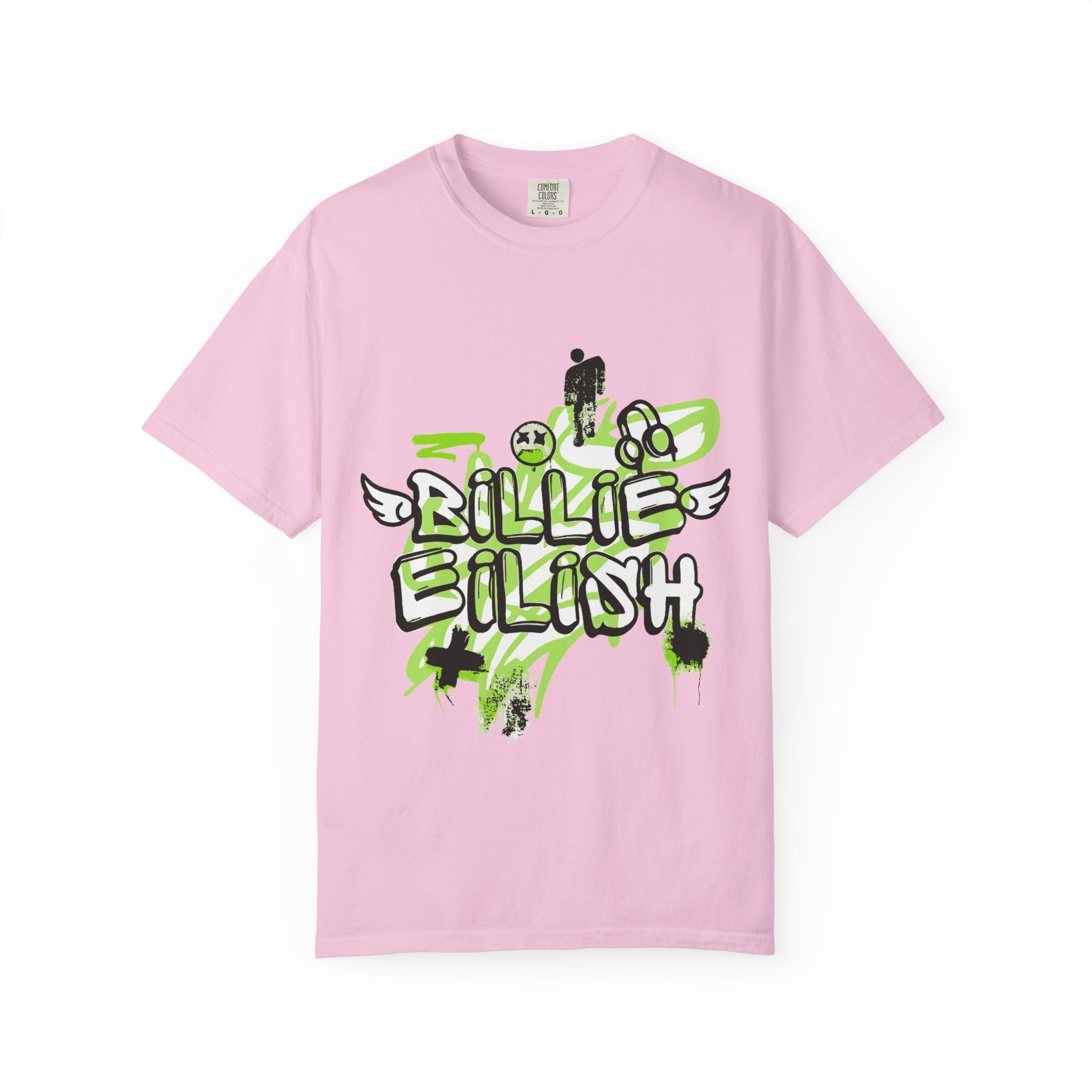 Billie Eilish Inspired Dyed T-shirt – Grunge Angel Graffiti Edition Printify