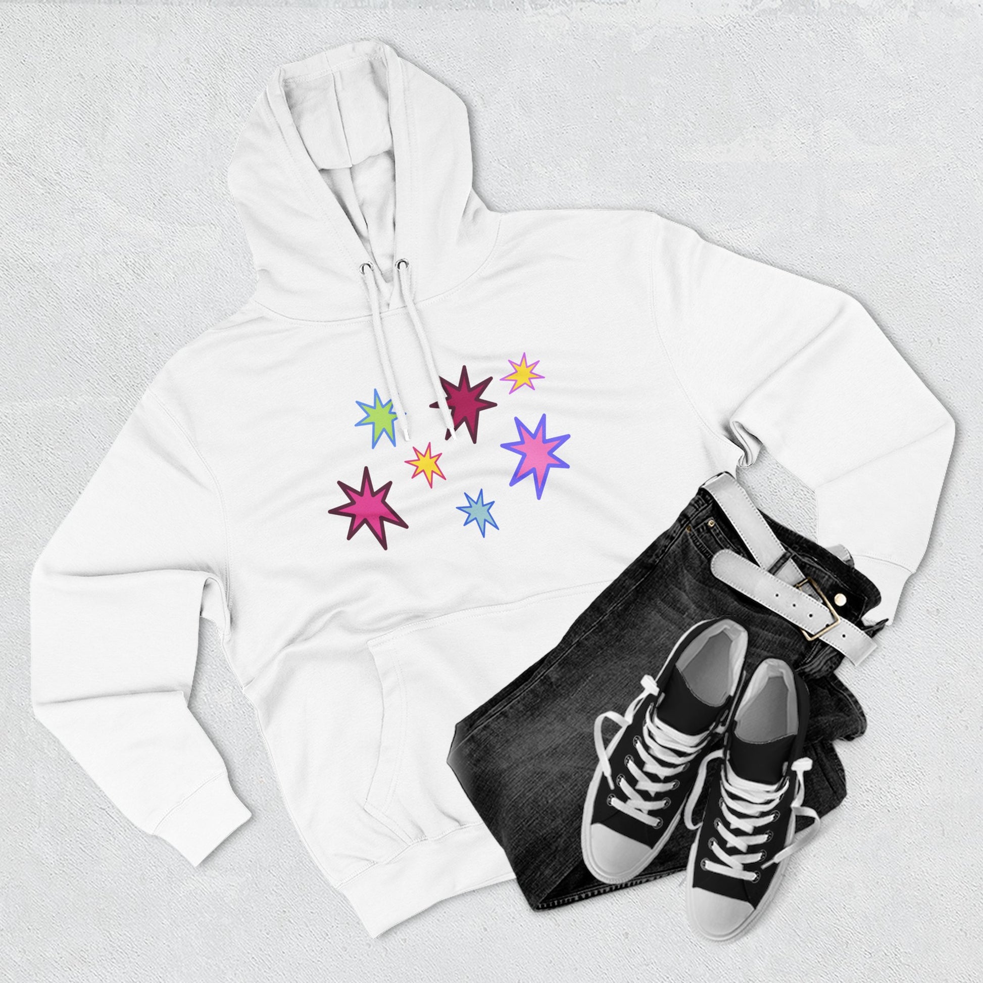 Rainbow Spark Burst Three-Panel Fleece Hoodie - snazzymerch