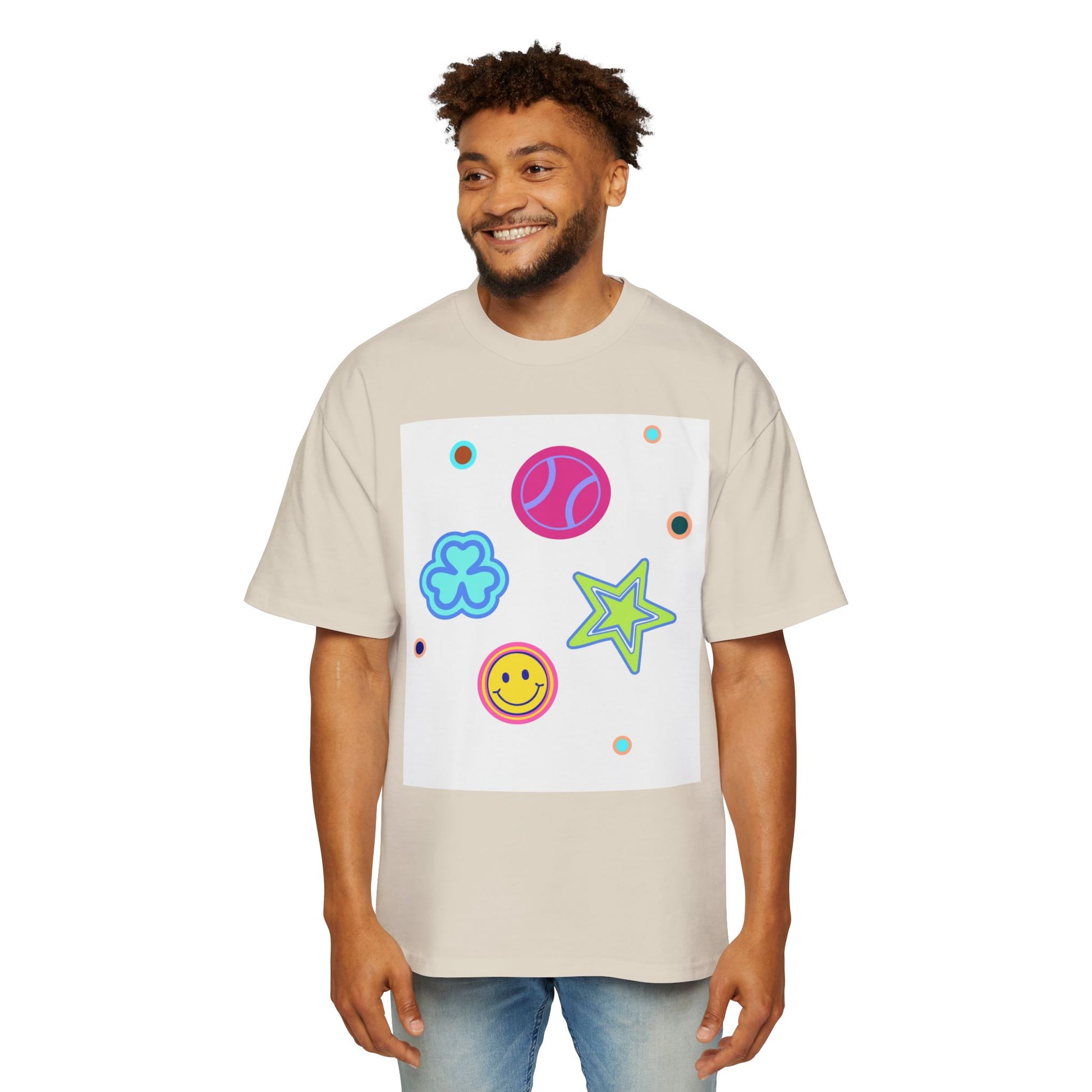 Color Pop Charm Patch Men's Heavy Oversized Tee - snazzymerch