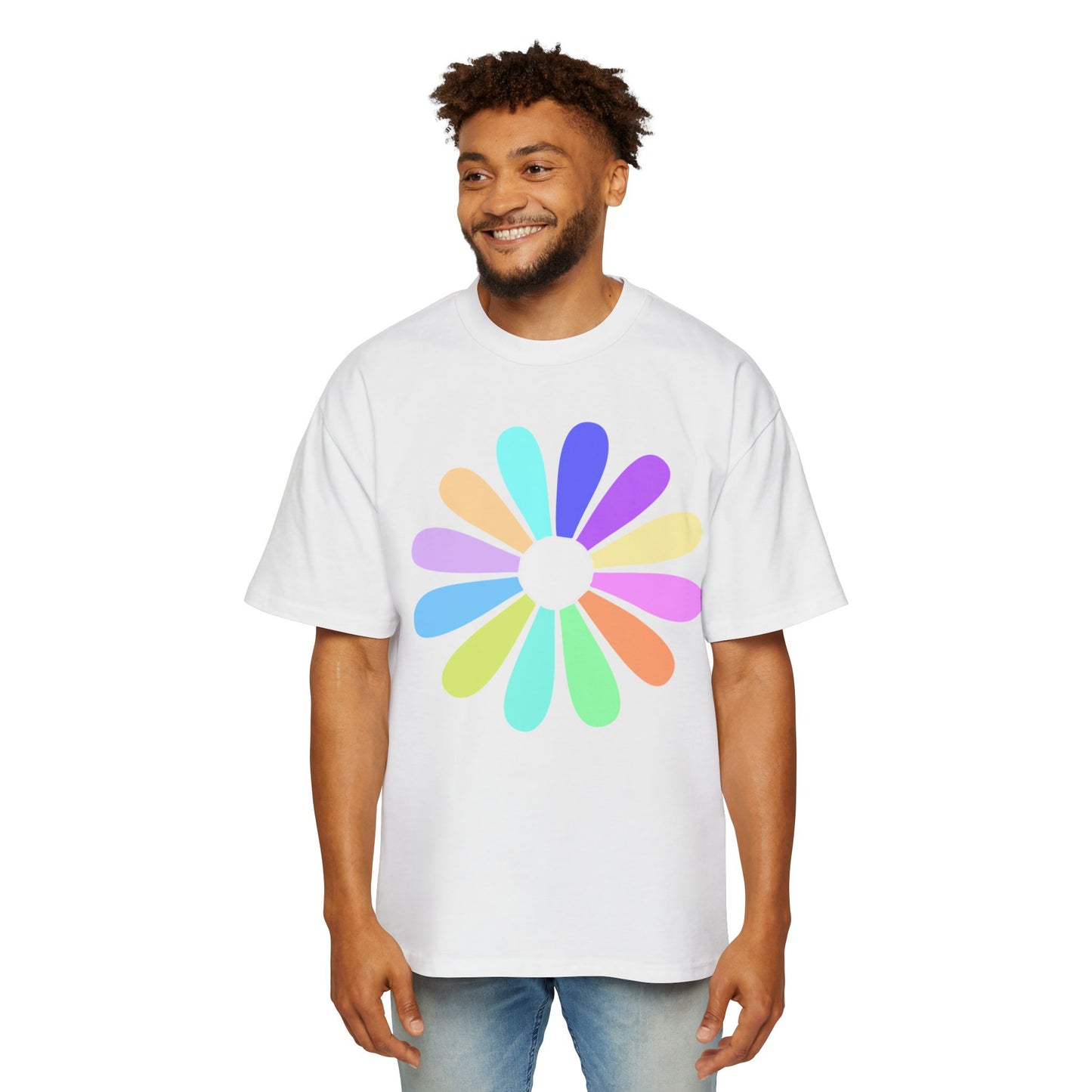 Rainbow Bloom Positivity Men's Heavy Oversized Tee - snazzymerch