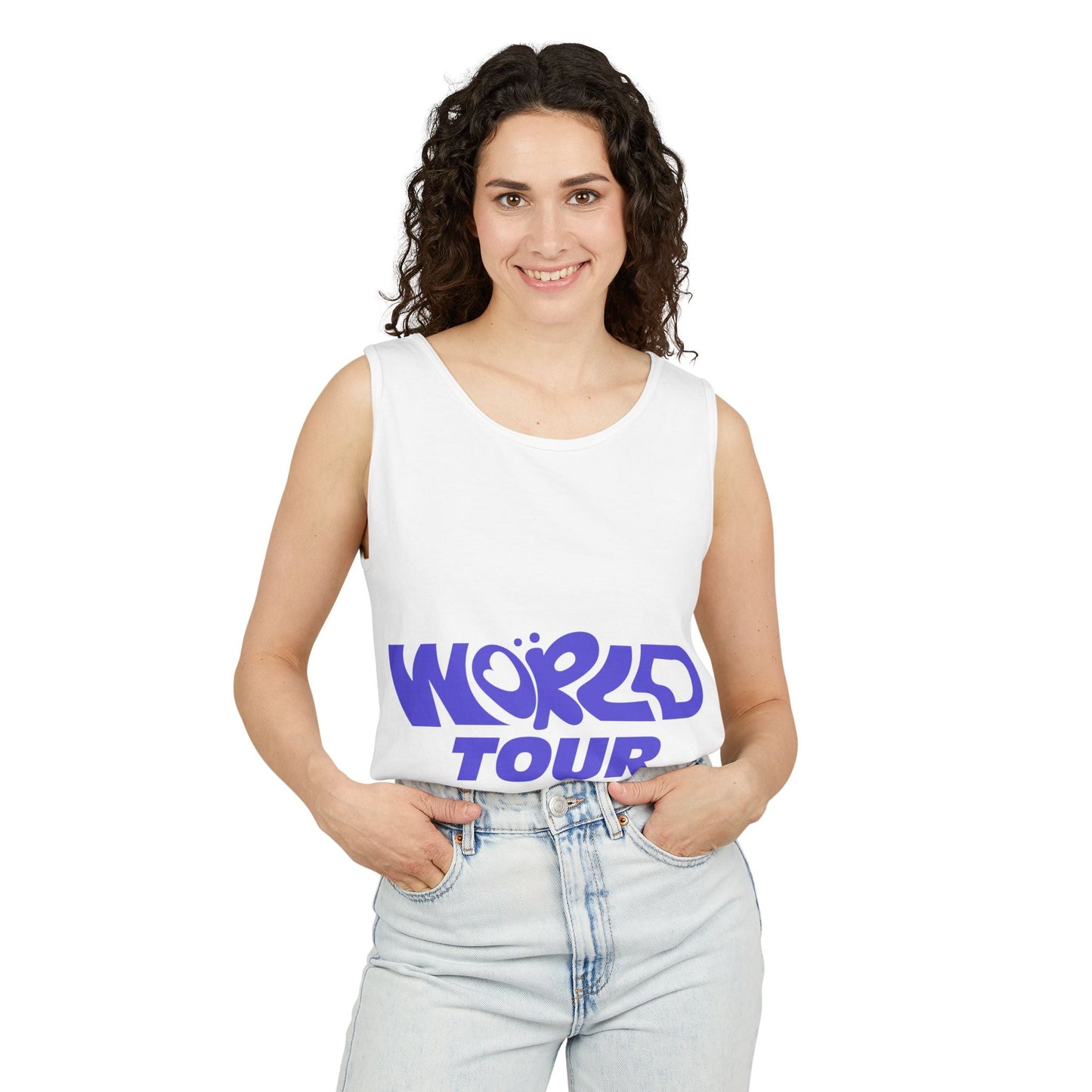 World Tour Bubble Letter-Dyed Tank Top Printify