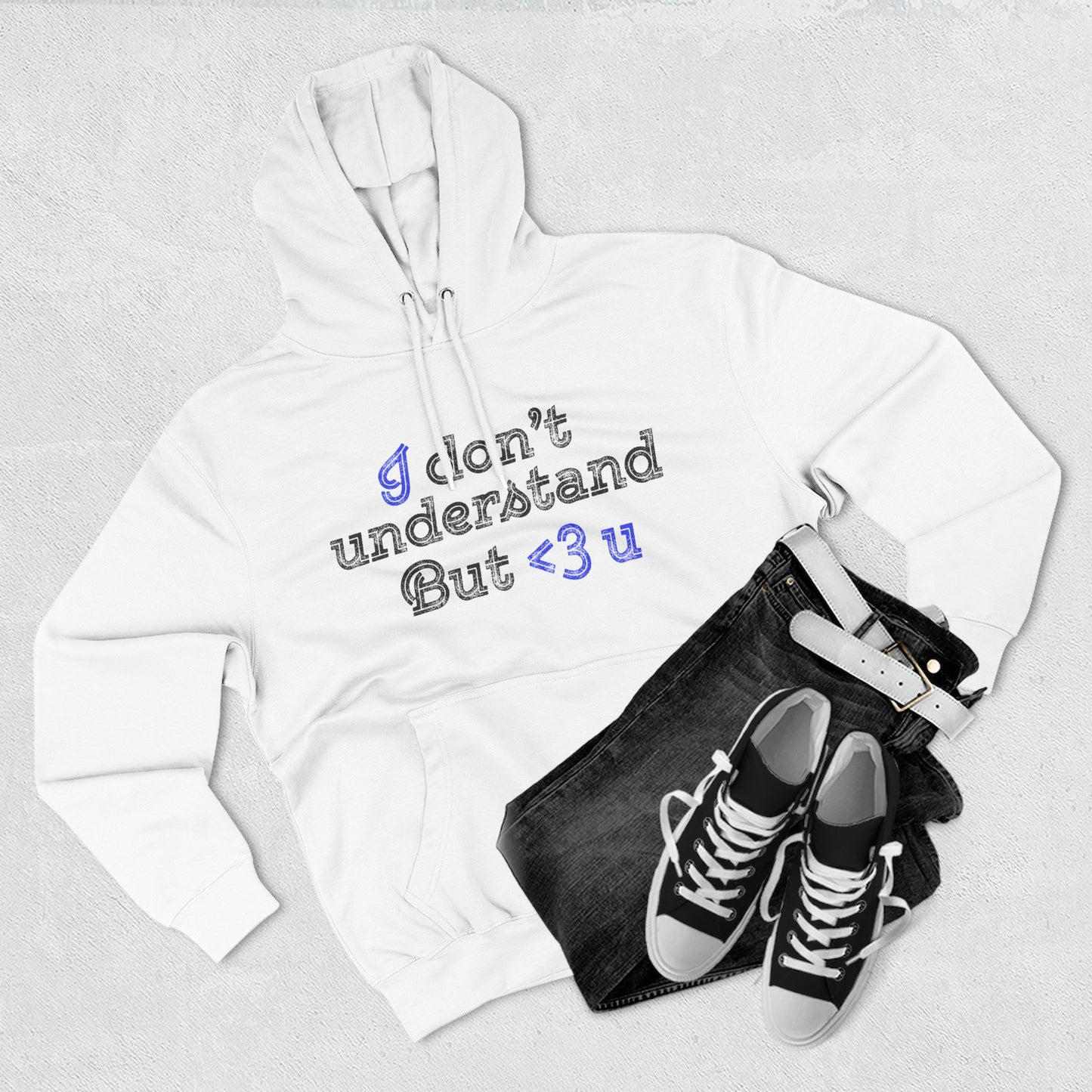 I <3 U Blue Type Three-Panel Fleece Hoodie - snazzymerch