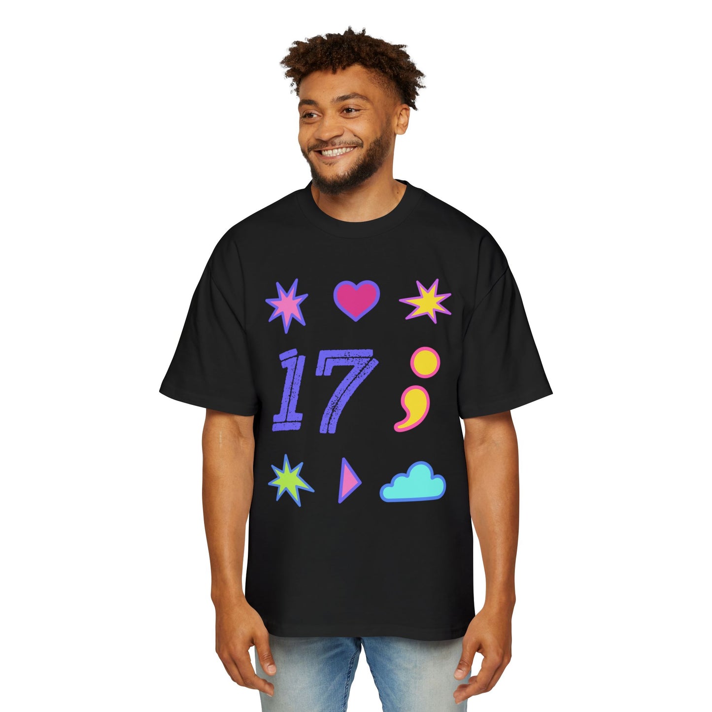 Symbols of 17 Aesthetic Men's Heavy Oversized Tee - snazzymerch