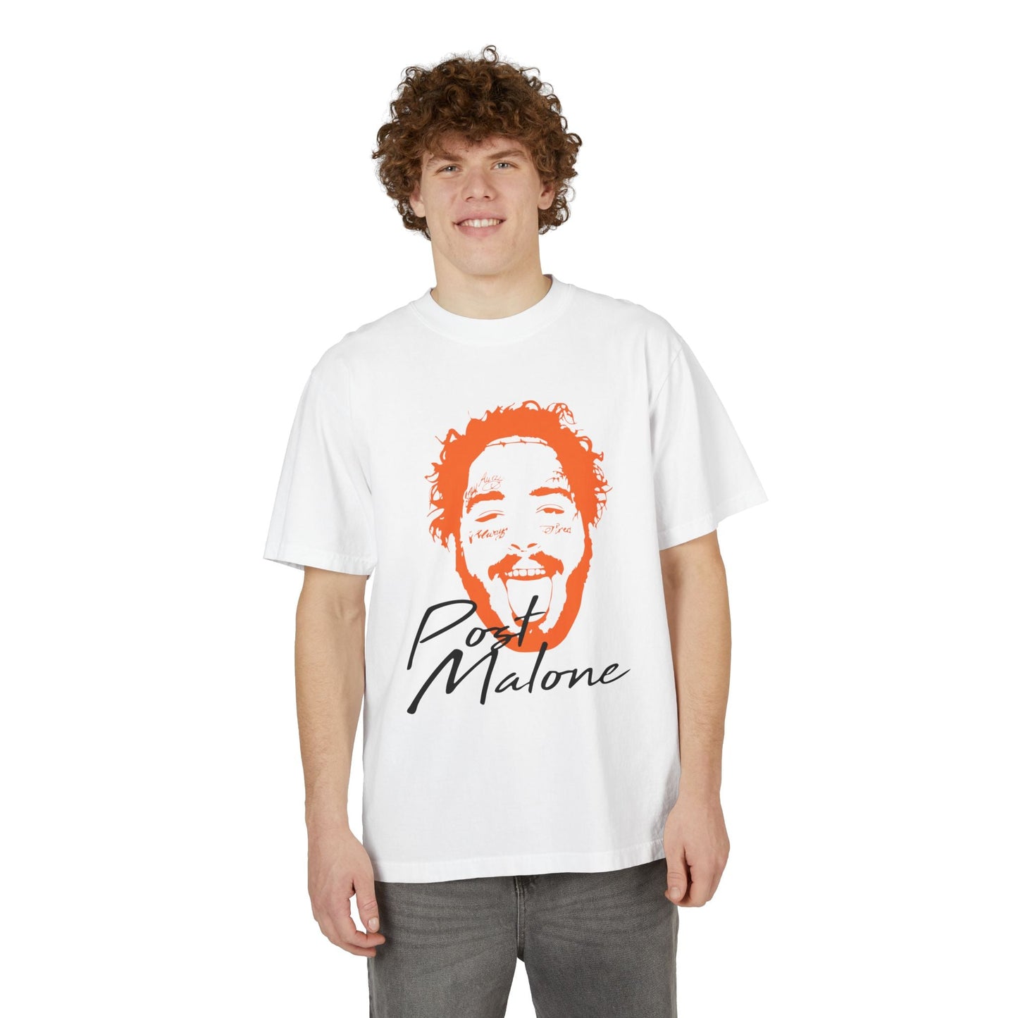 Unisex Garment-Dyed Drop-Shoulder T-Shirt – Post Malone Name Design with Picture Printify