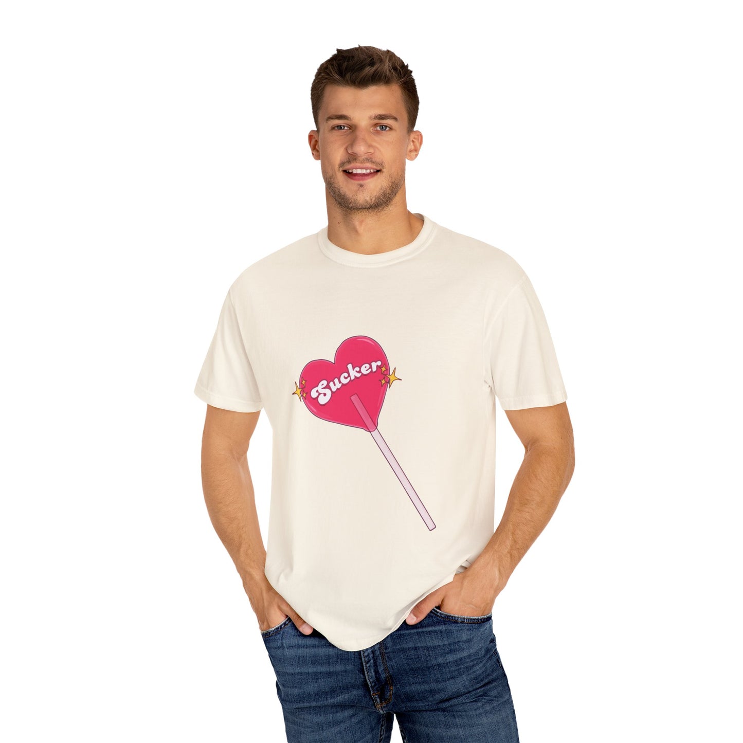 Pink Heart Lollipop Unisex Garment-Dyed T-shirt - snazzymerch