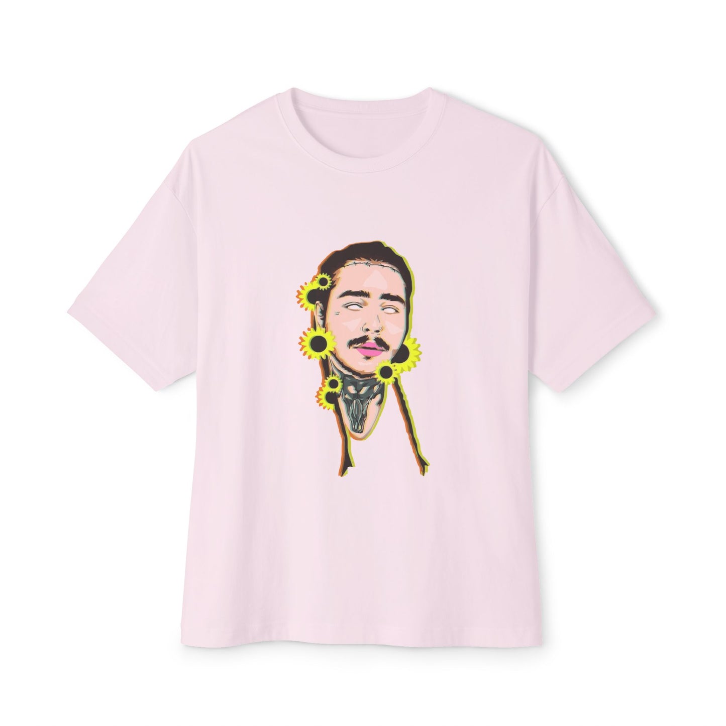 Cartoon Face with Sunflowers Unisex Oversized Boxy Tee Printify