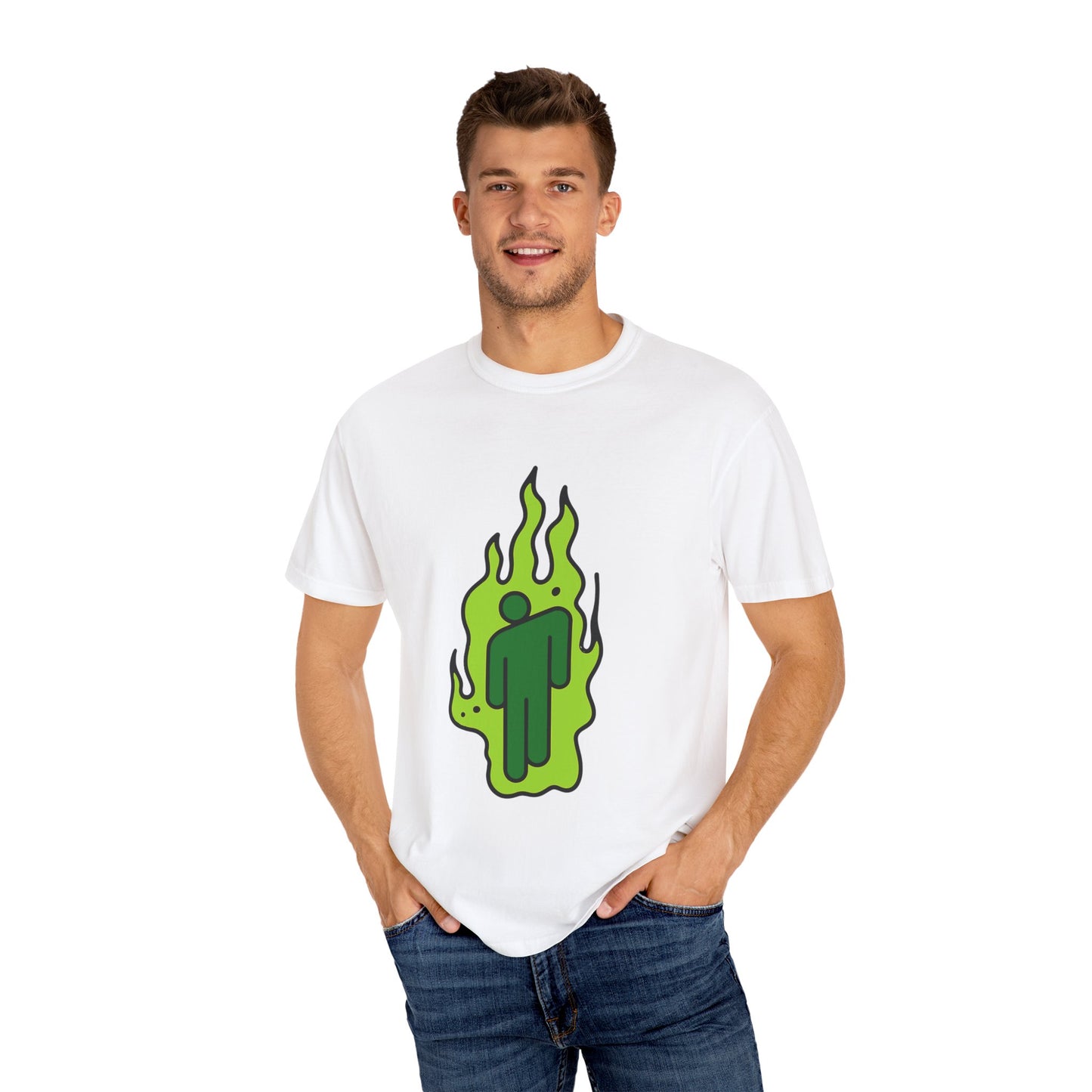 Billie Eilish Inspired Dyed T-shirt – Green Flame Icon Edition Printify