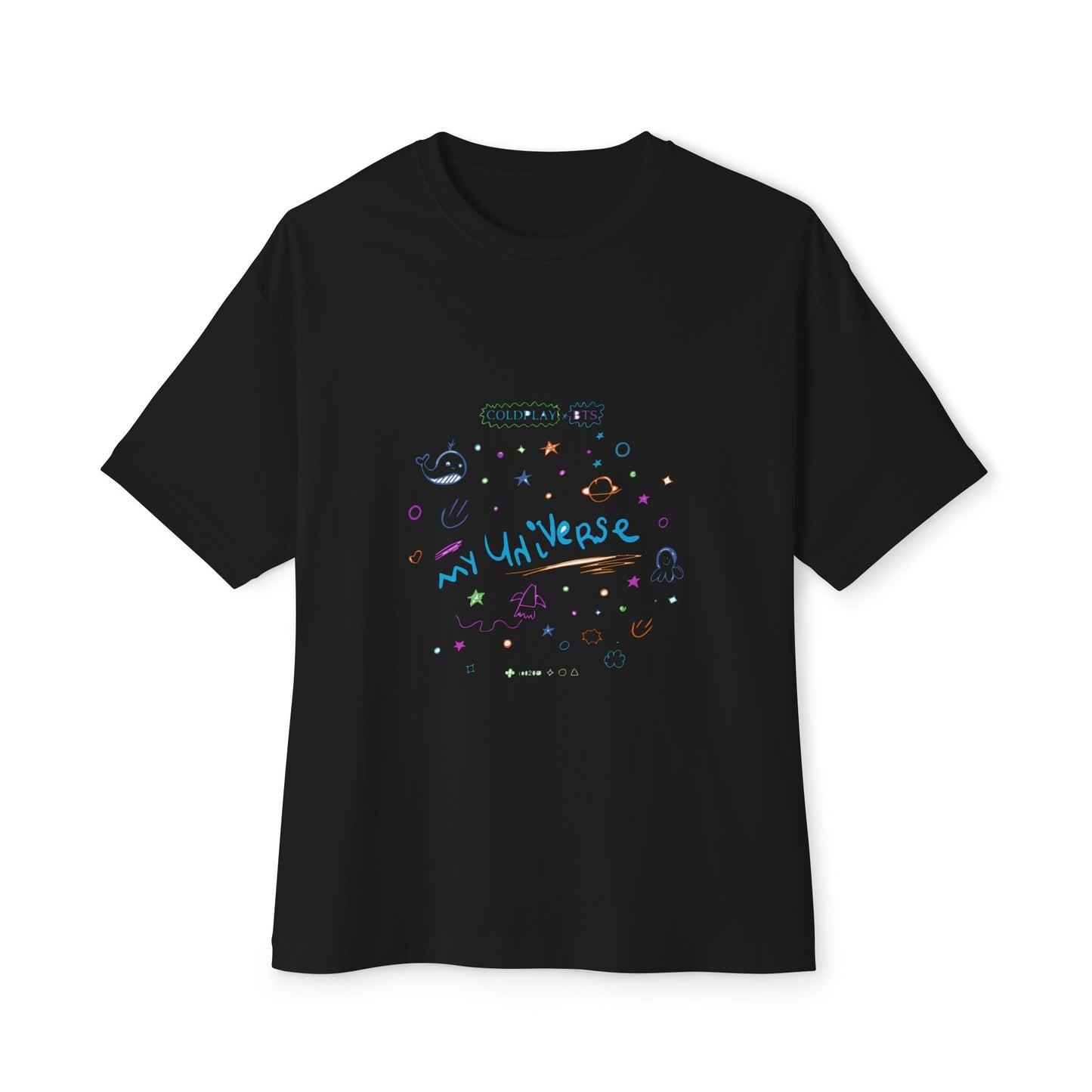 Neon Space Doodles Unisex Oversized Boxy Tee Printify