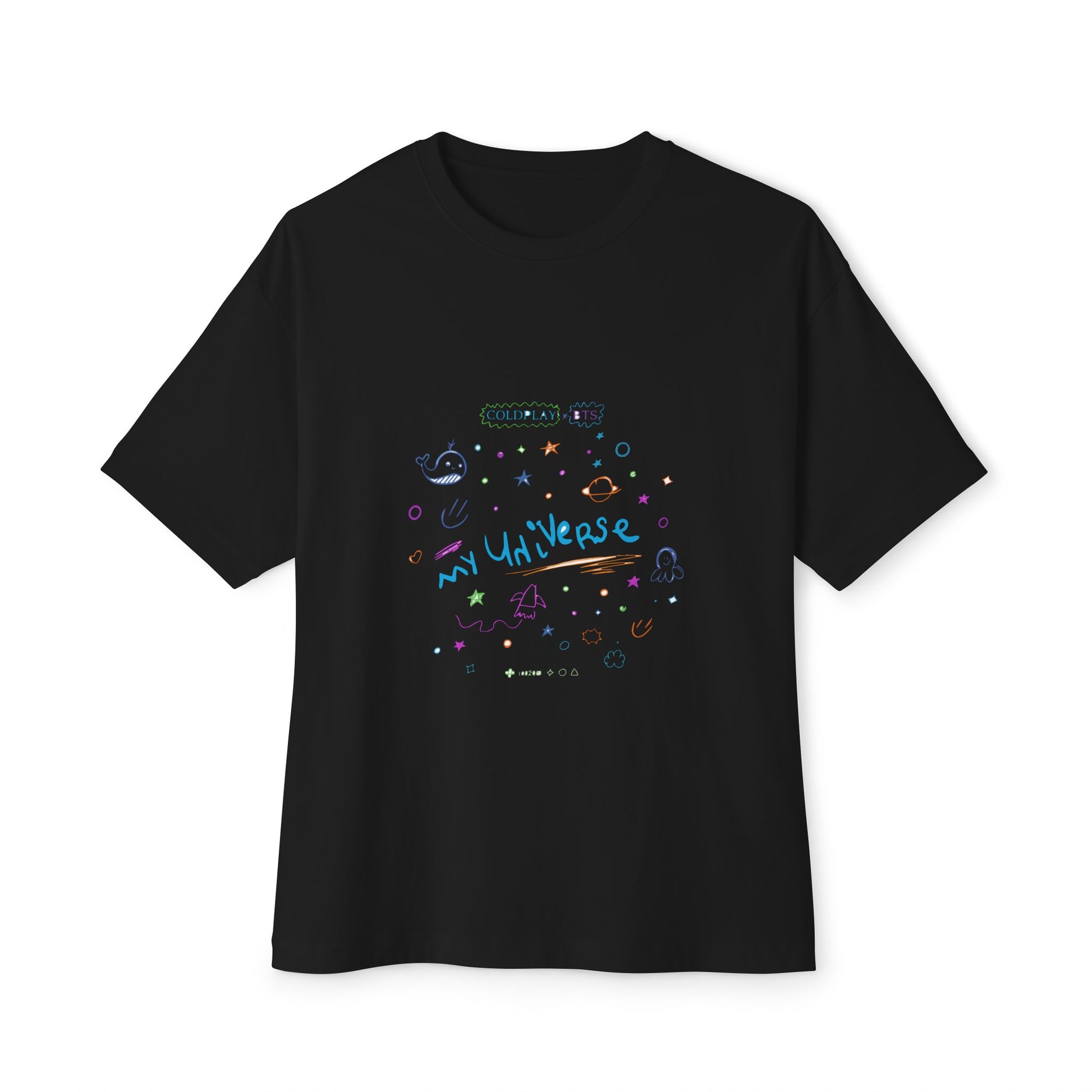 Neon Space Doodles Unisex Oversized Boxy Tee Printify