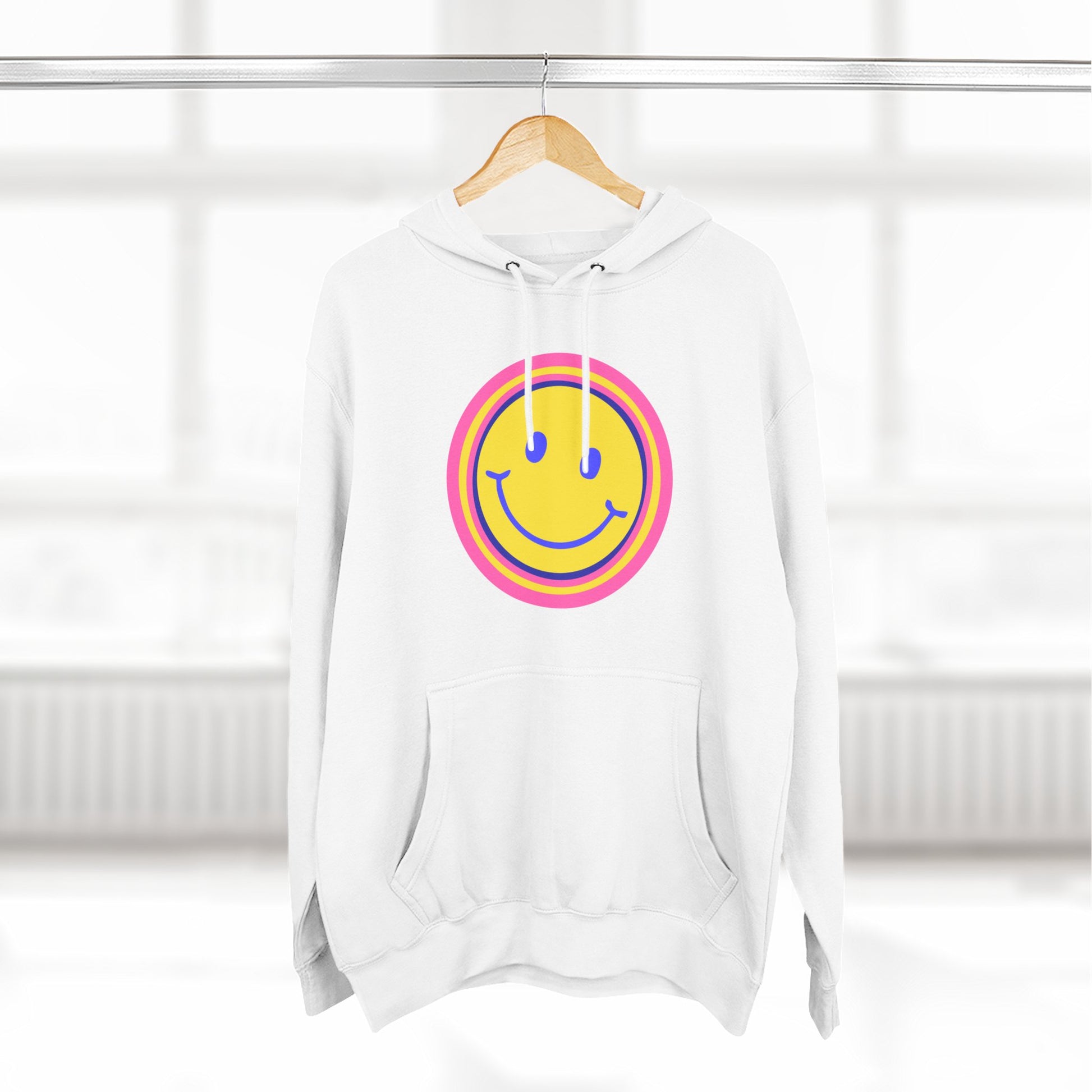 Retro Rainbow Smiley Three-Panel Fleece Hoodie - snazzymerch