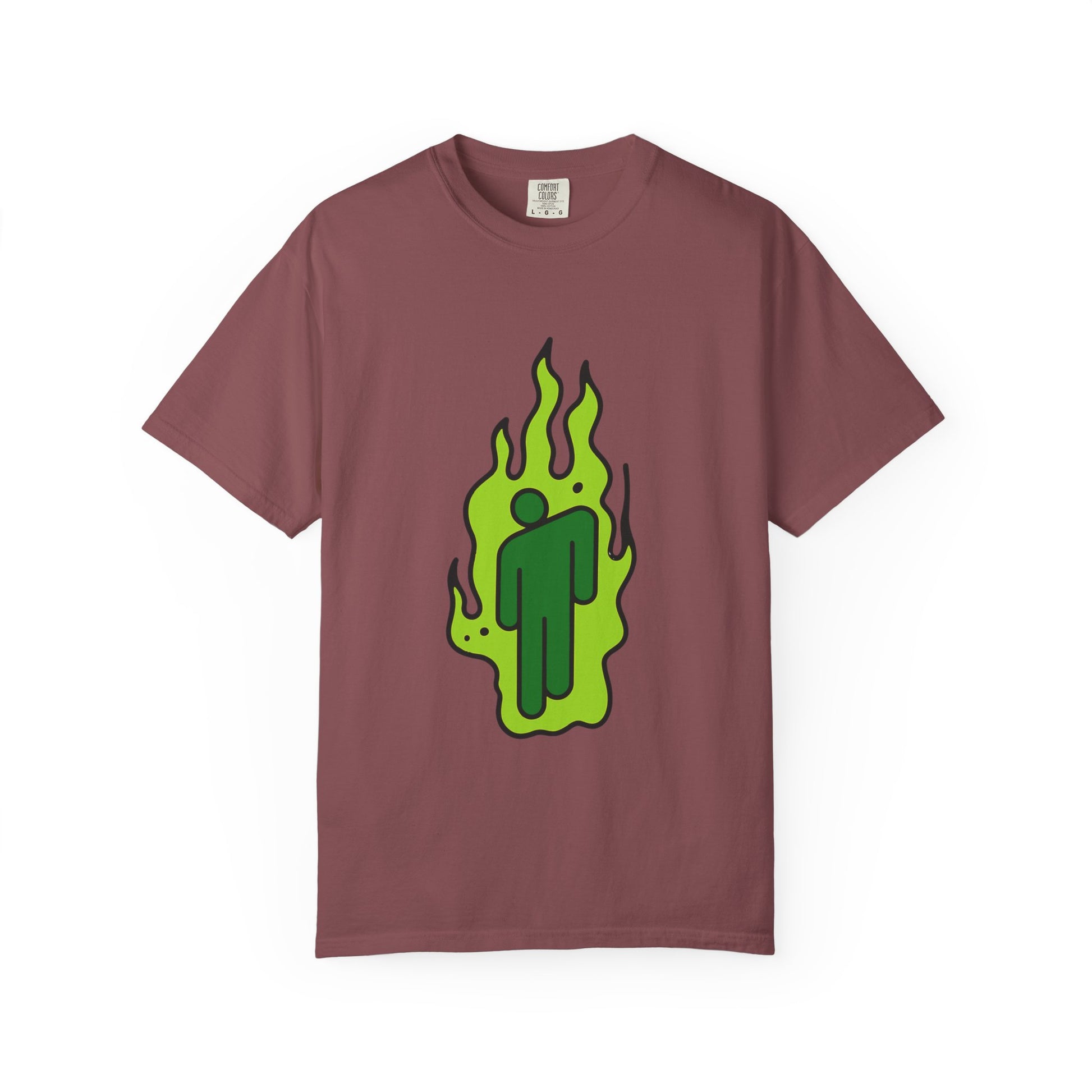 Billie Eilish Inspired Dyed T-shirt – Green Flame Icon Edition Printify