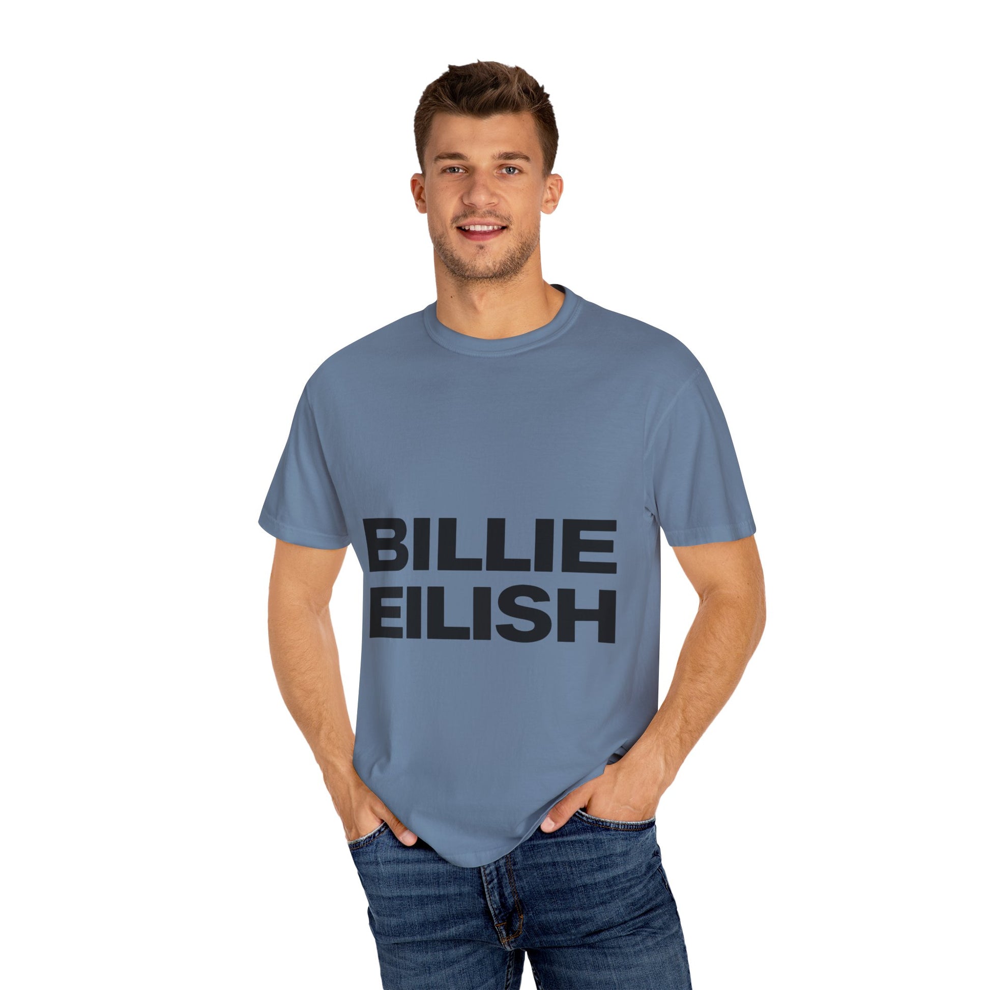 Billie Eilish Inspired Dyed T-shirt – Stacked Glow Text Edition Printify
