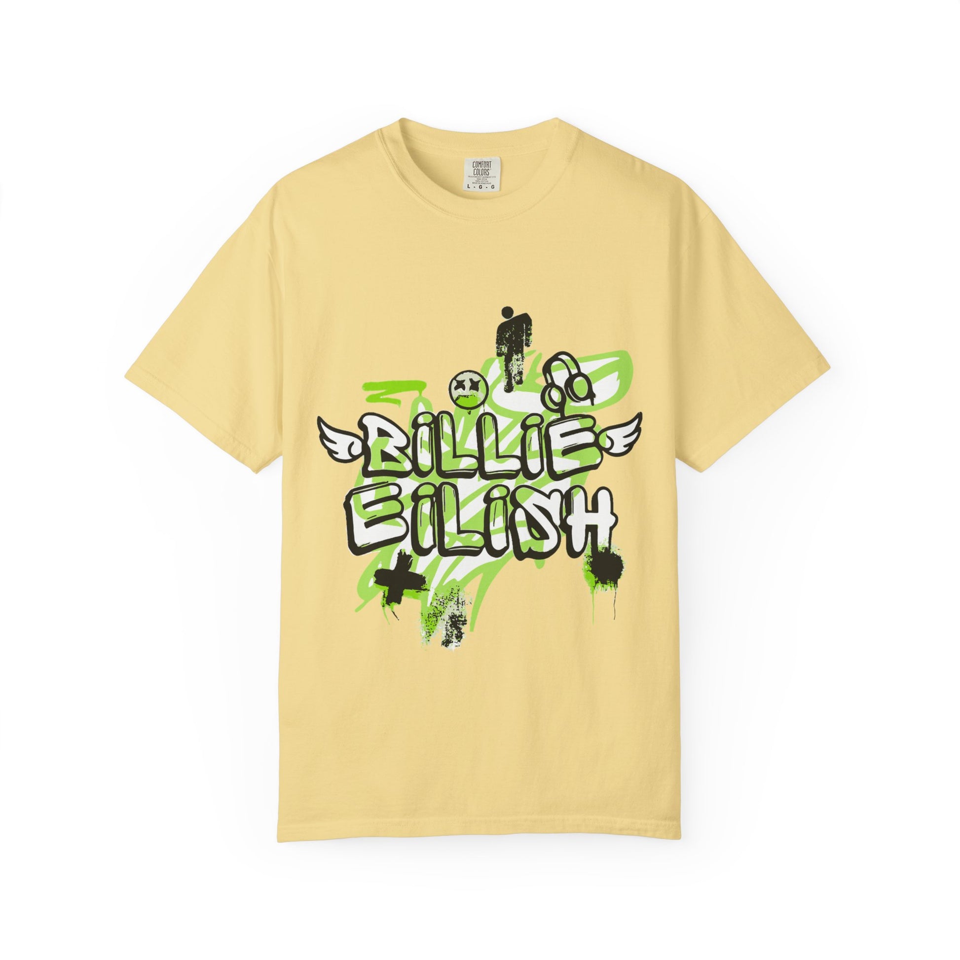 Billie Eilish Inspired Dyed T-shirt – Grunge Angel Graffiti Edition Printify