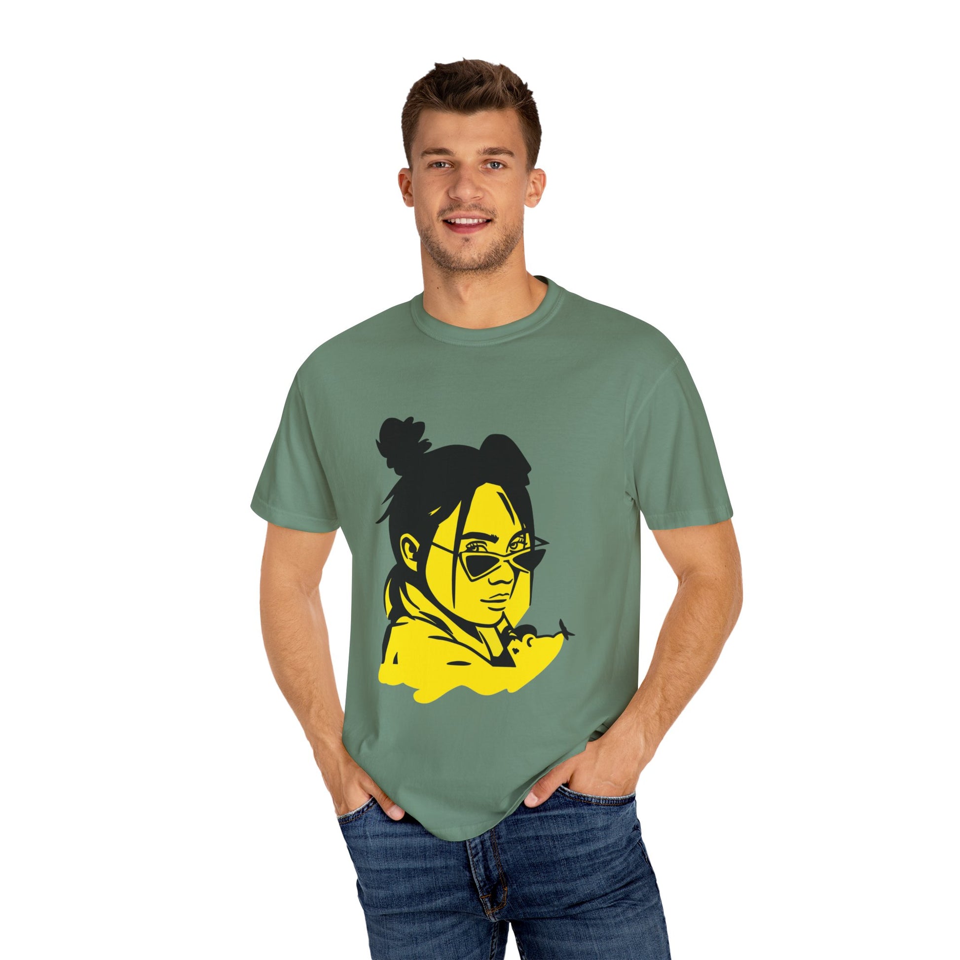 Billie Eilish Inspired Dyed T-shirt – Neon Mood Portrait Edition Printify