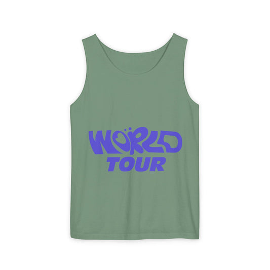 World Tour Bubble Letter-Dyed Tank Top Printify