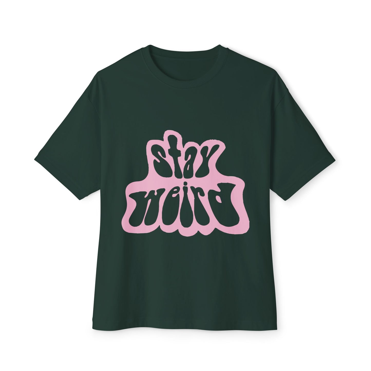 Retro Pink “Stay Weird” Typography Unisex Oversized Boxy Tee - snazzymerch