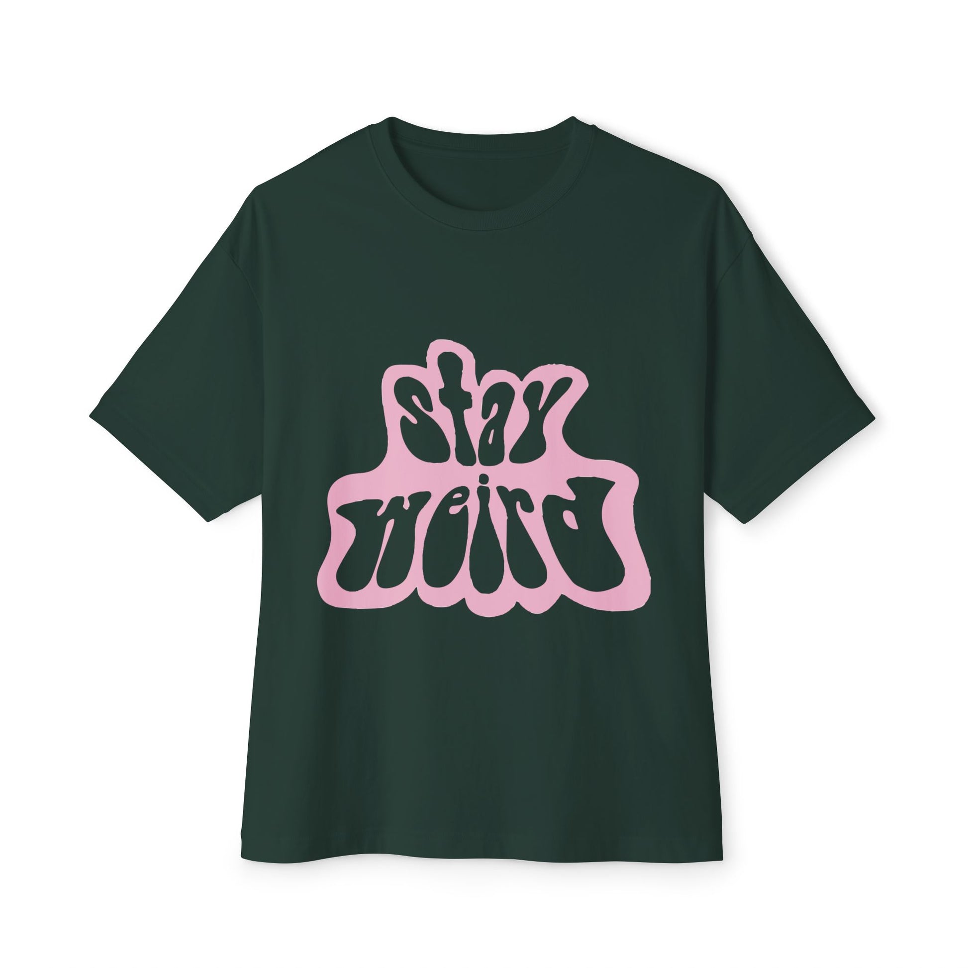Retro Pink “Stay Weird” Typography Unisex Oversized Boxy Tee - snazzymerch