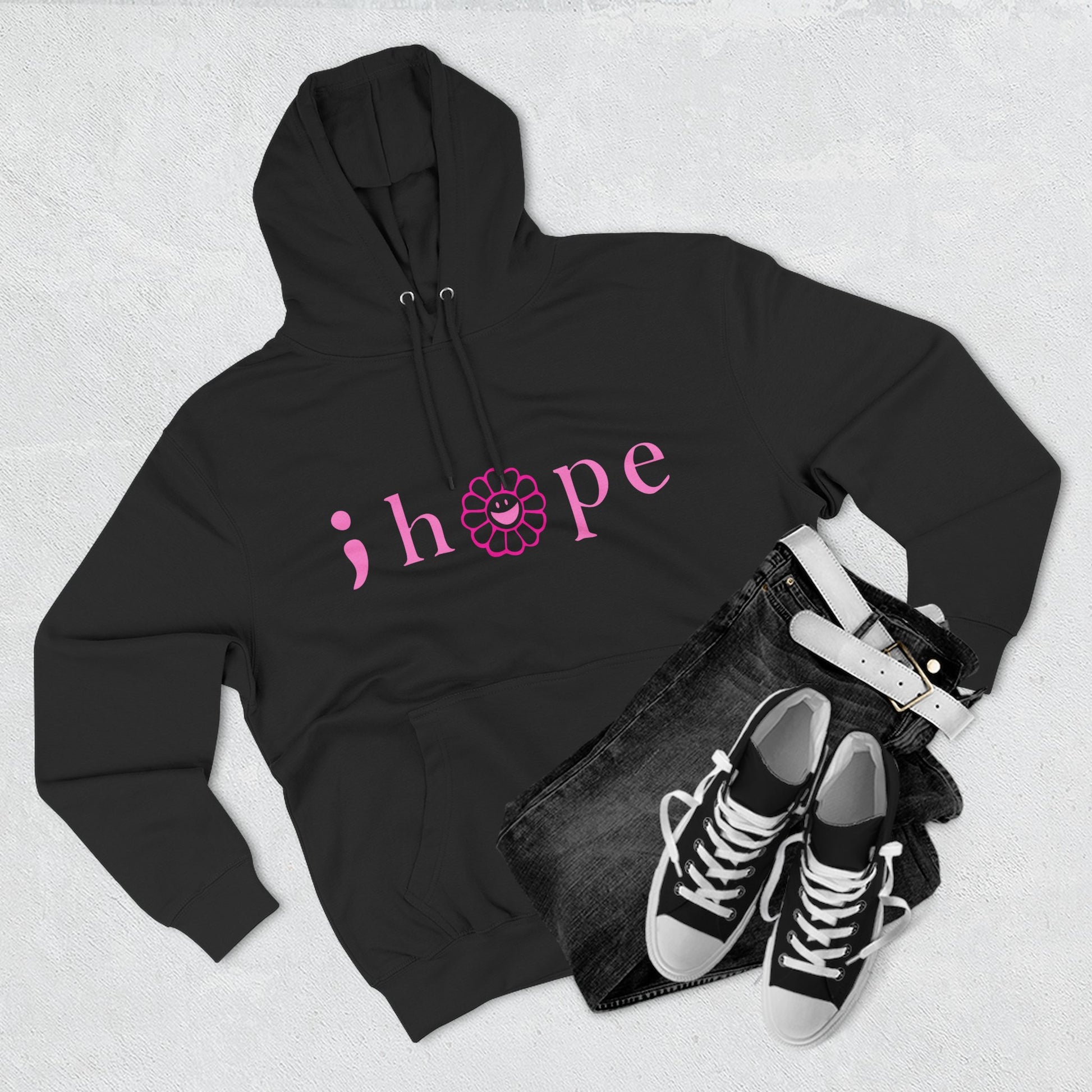 Pink Hope Smile Three-Panel Fleece Hoodie - snazzymerch