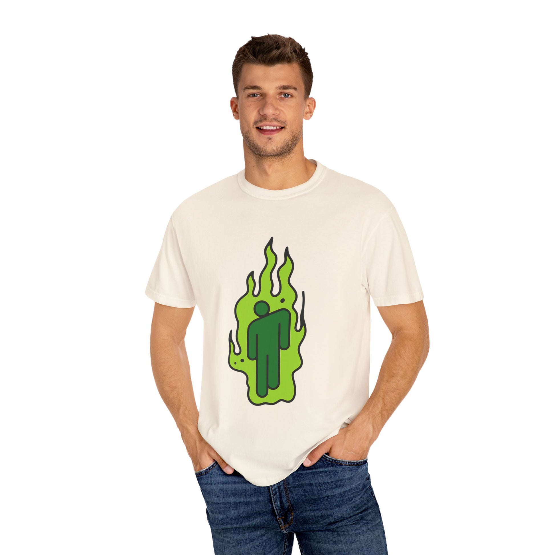 Billie Eilish Inspired Dyed T-shirt – Green Flame Icon Edition Printify