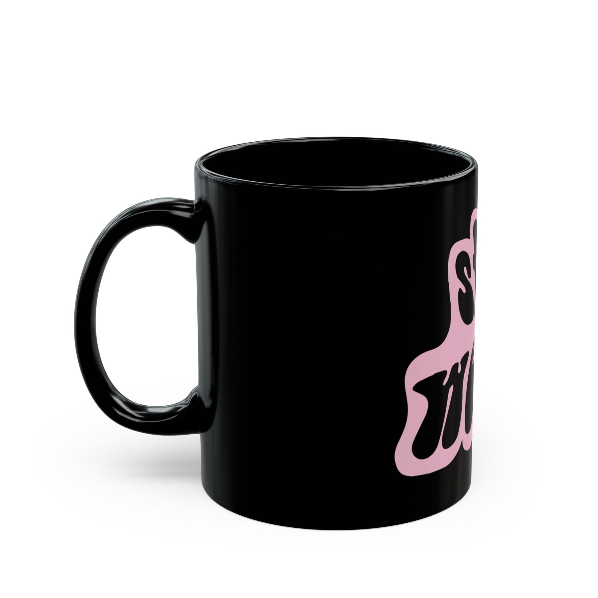Retro Pink “Stay Weird” Typography Black Mug (11oz, 15oz) - snazzymerch