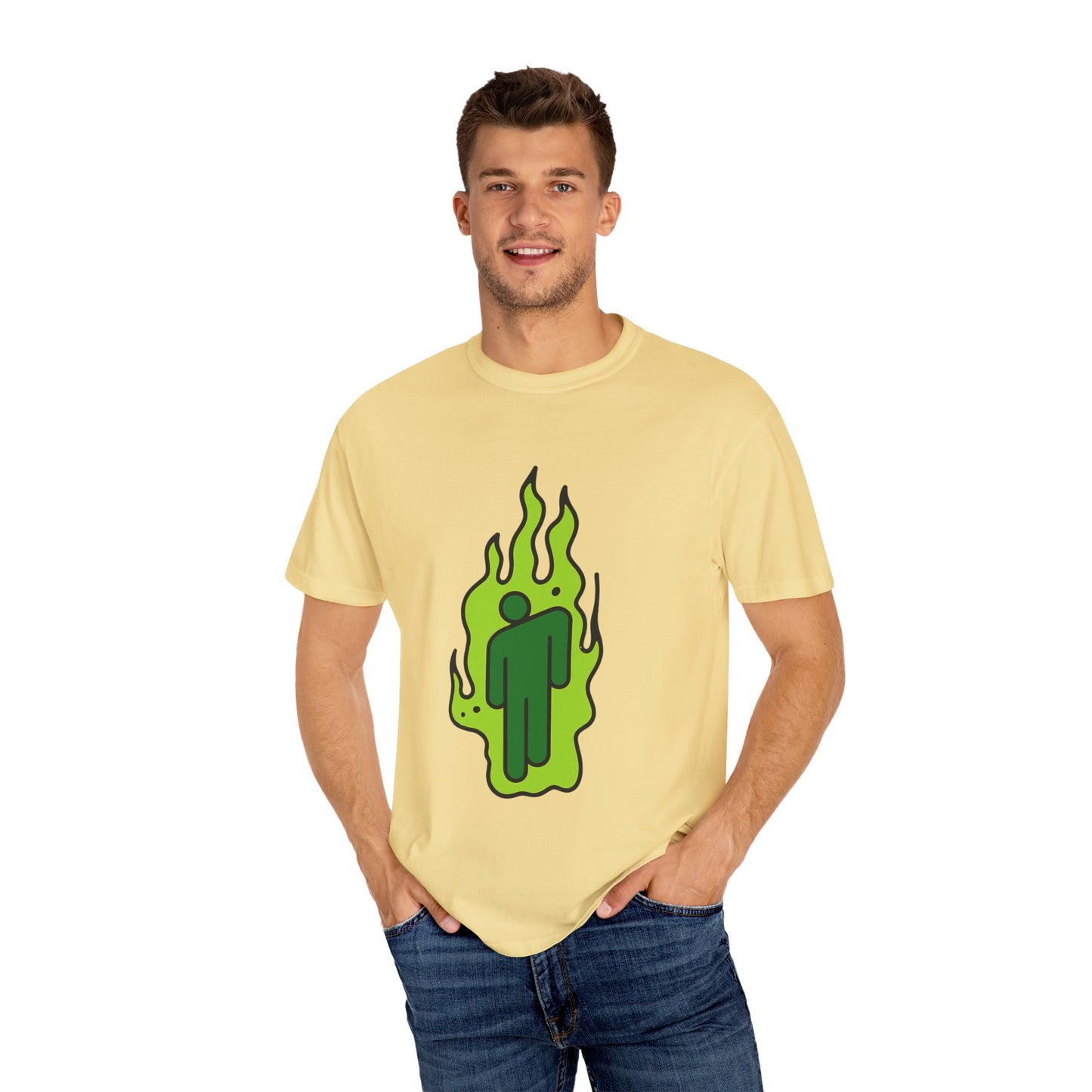 Billie Eilish Inspired Dyed T-shirt – Green Flame Icon Edition Printify