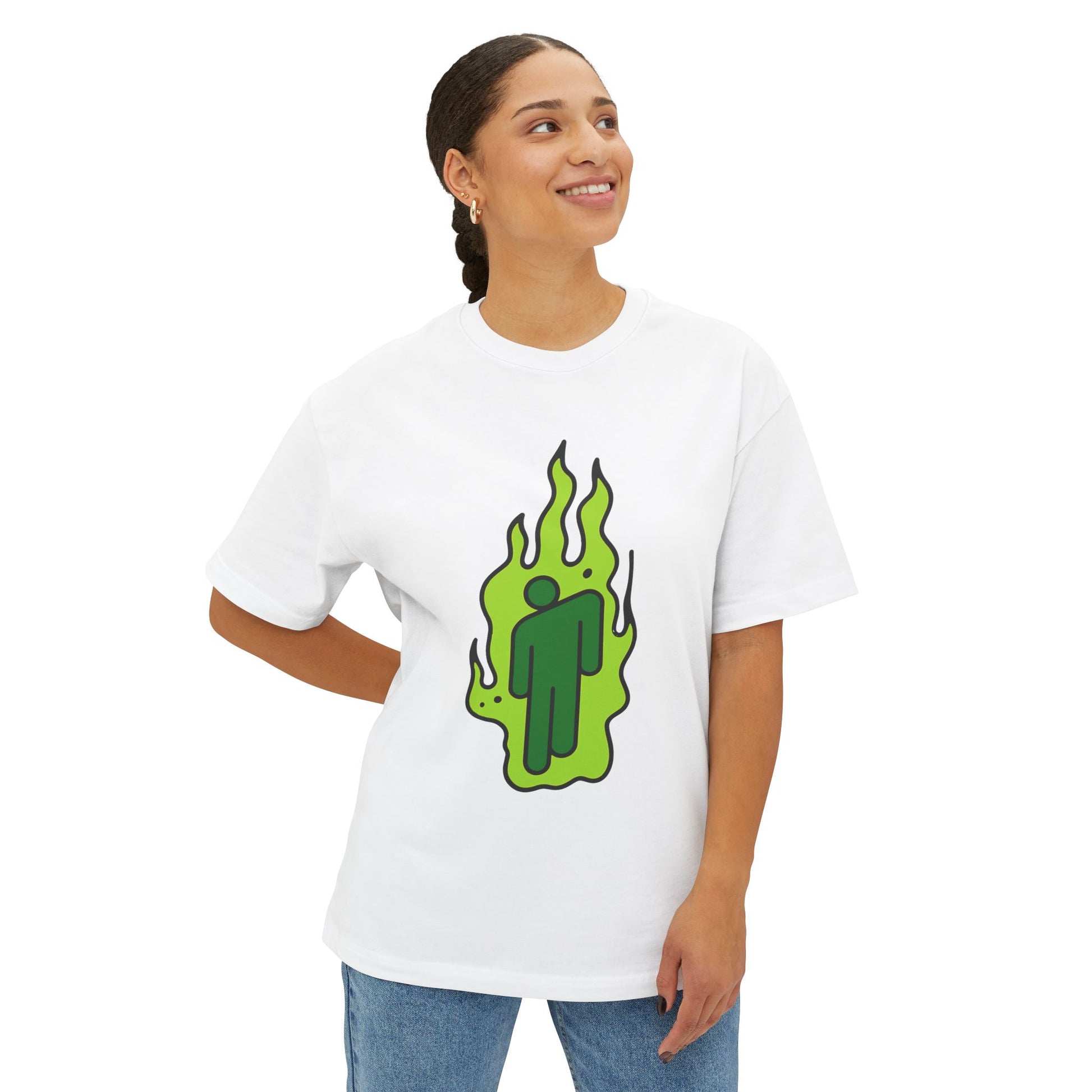 Billie Eilish Inspired Green Flame Oversized T-Shirt – Neon Streetwear Edition Printify