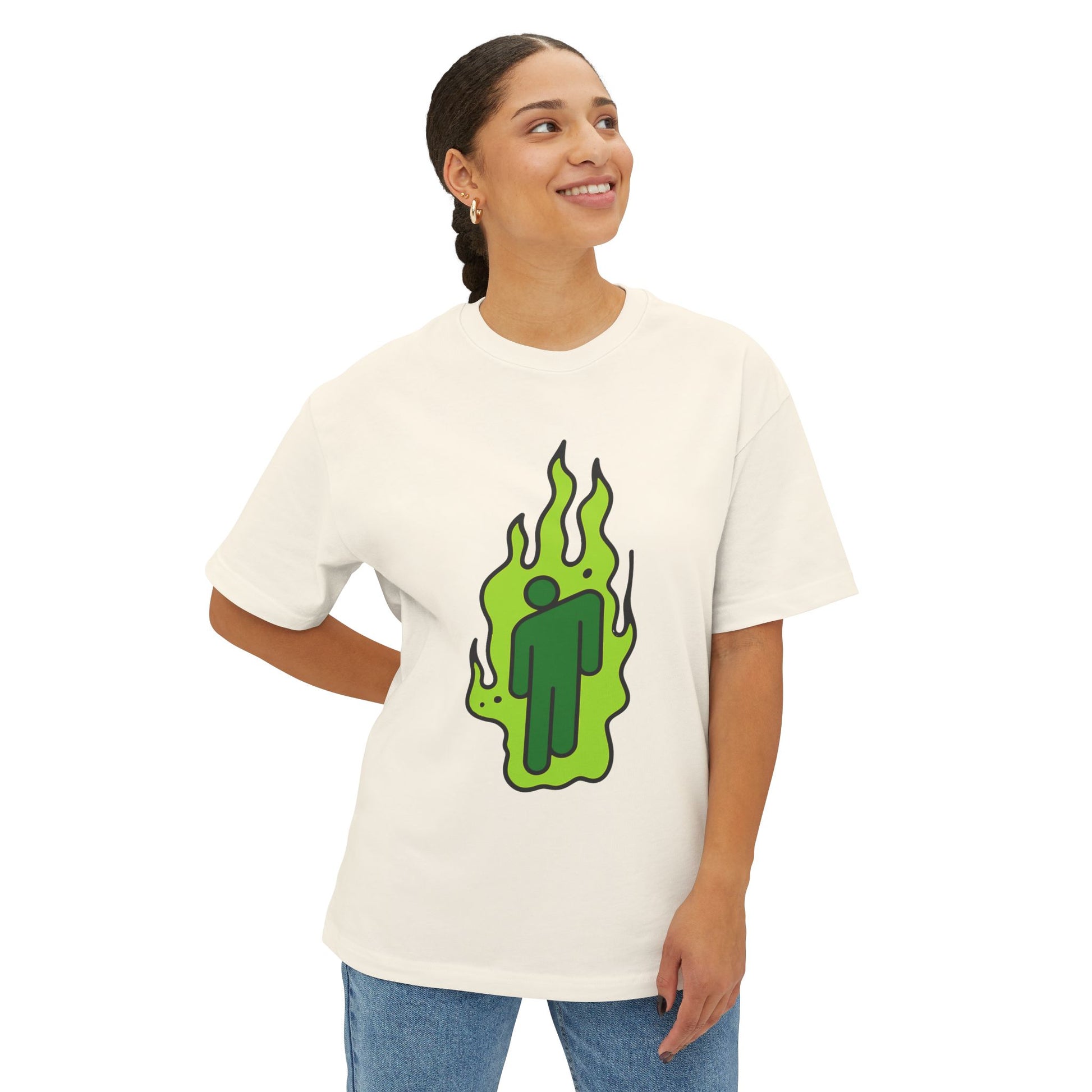 Billie Eilish Inspired Green Flame Oversized T-Shirt – Neon Streetwear Edition Printify